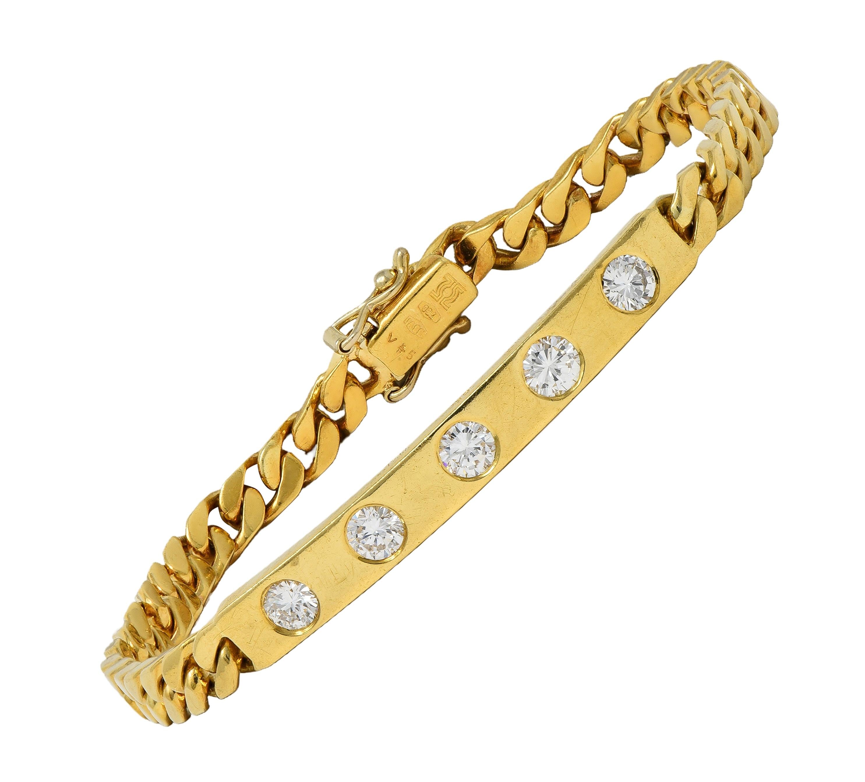 Bulgari 1970's Diamond 18 Karat Yellow Gold Vintage Bar Bracelet