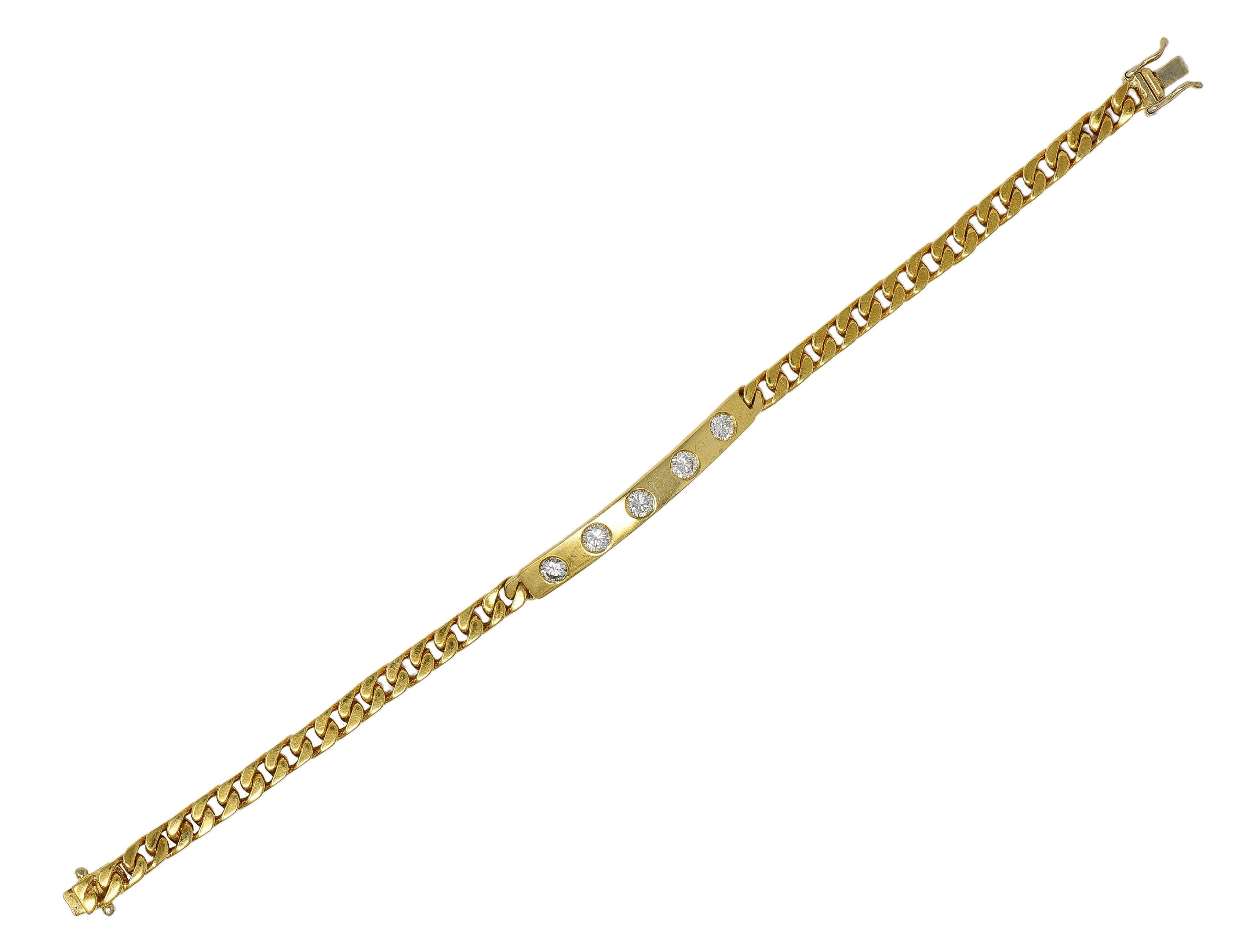 Bulgari 1970's Diamond 18 Karat Yellow Gold Vintage Bar Bracelet