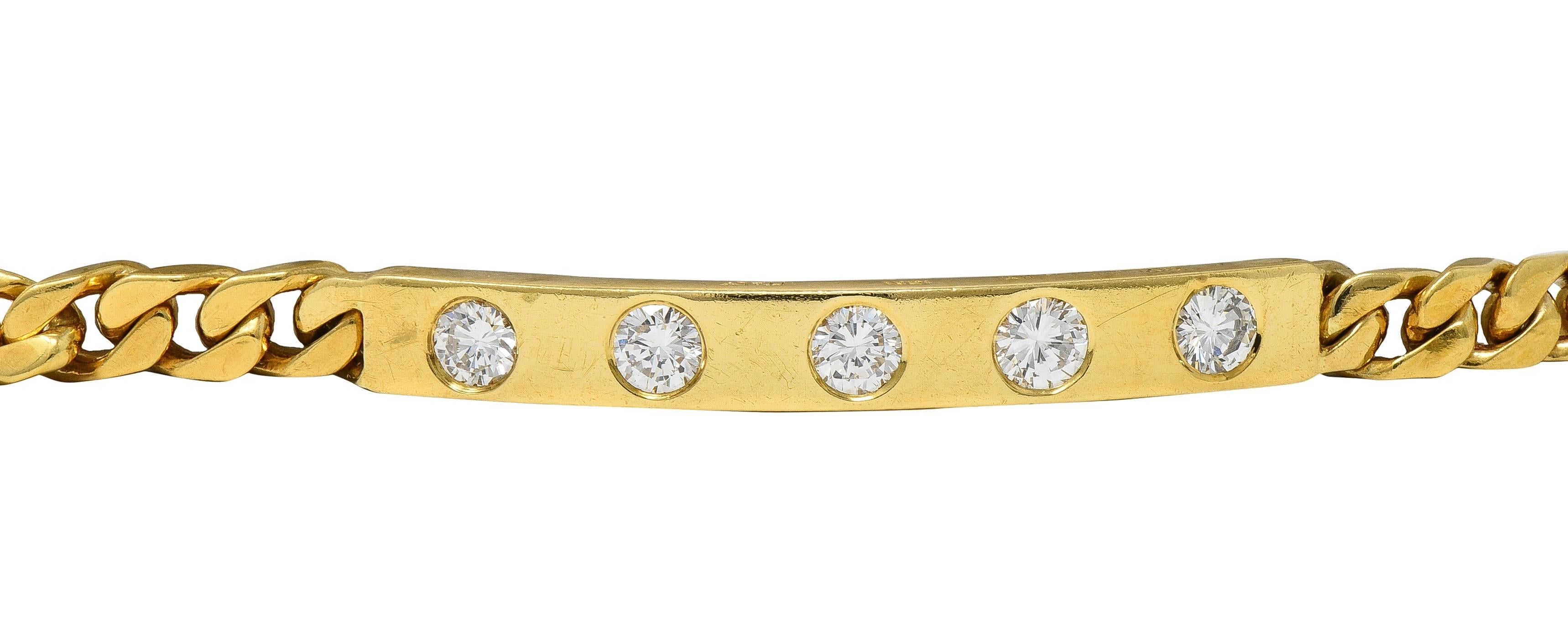 Bulgari 1970's Diamond 18 Karat Yellow Gold Vintage Bar Bracelet