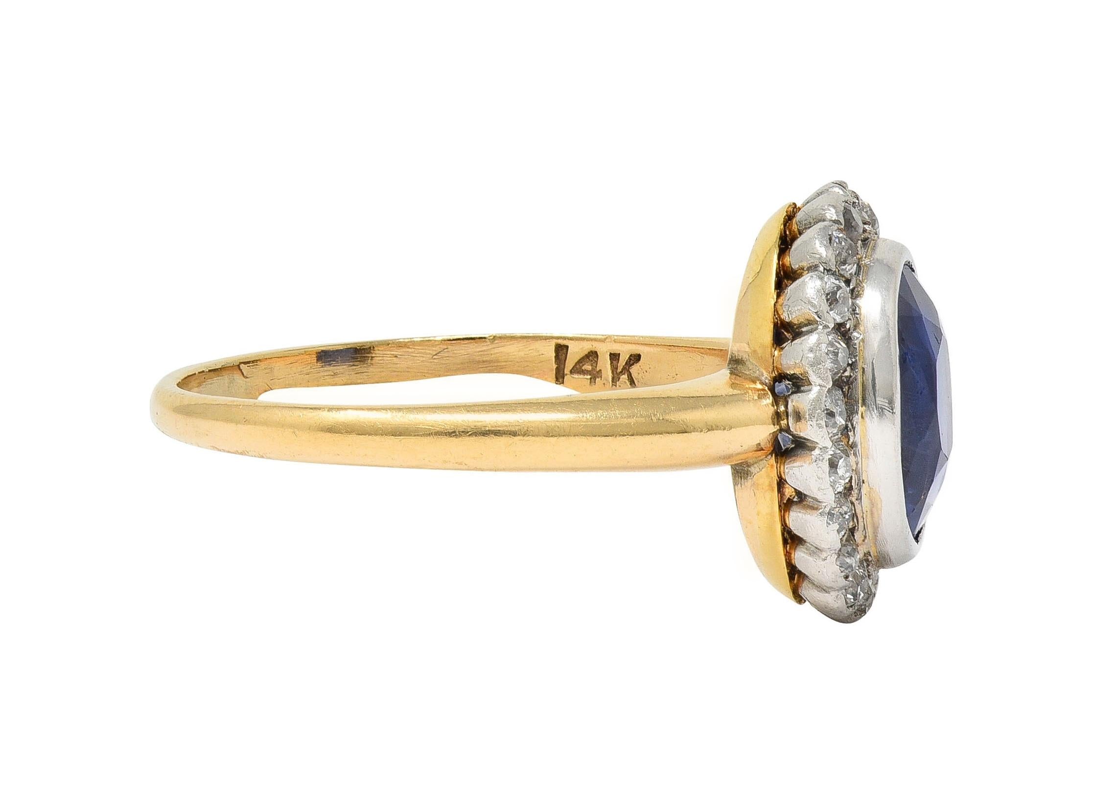 Antique 2.50 CTW No Heat Ceylon Sapphire Diamond Platinum 14K Gold Halo Ring GIA
