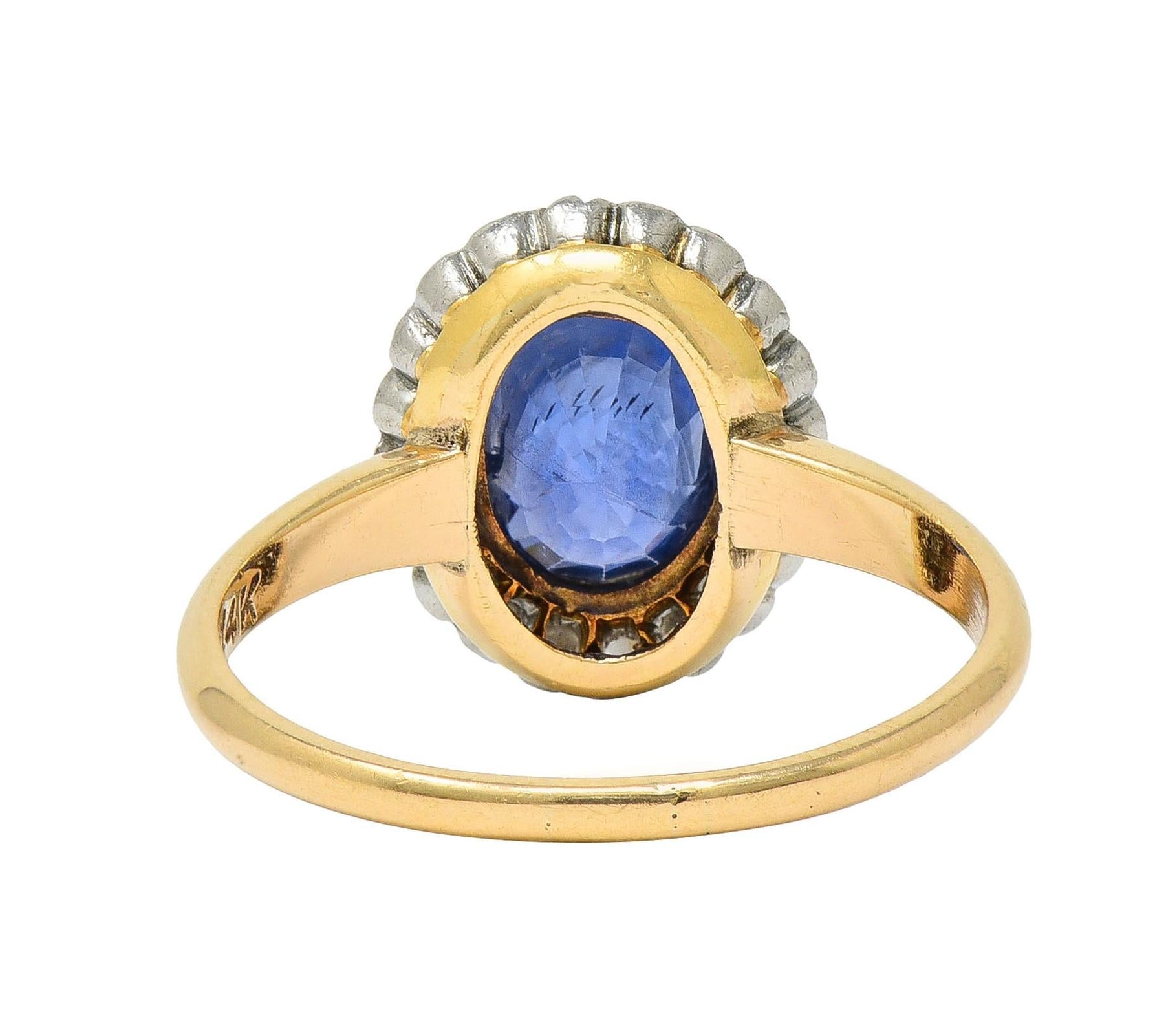 Antique 2.50 CTW No Heat Ceylon Sapphire Diamond Platinum 14K Gold Halo Ring GIA