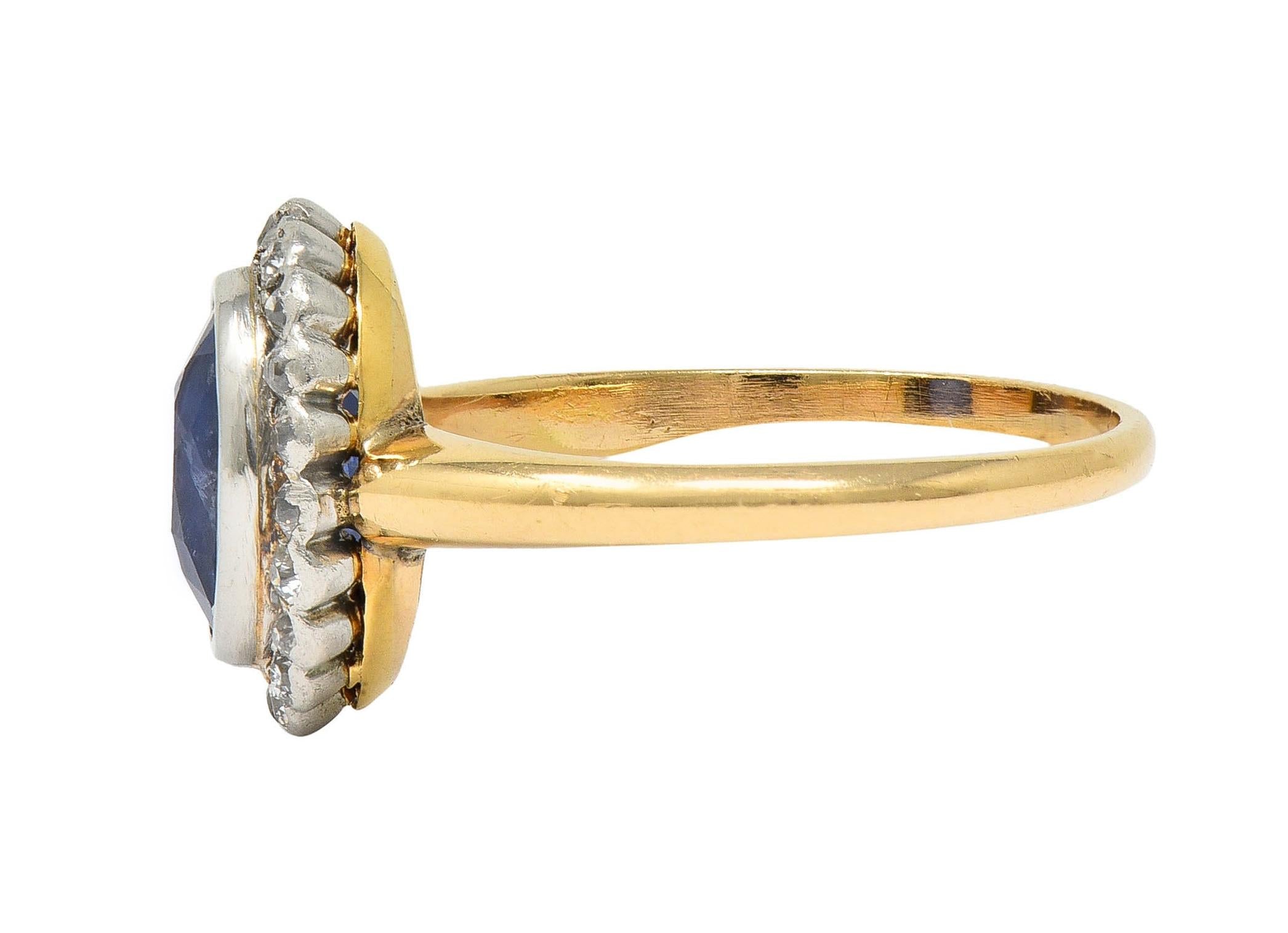 Antique 2.50 CTW No Heat Ceylon Sapphire Diamond Platinum 14K Gold Halo Ring GIA