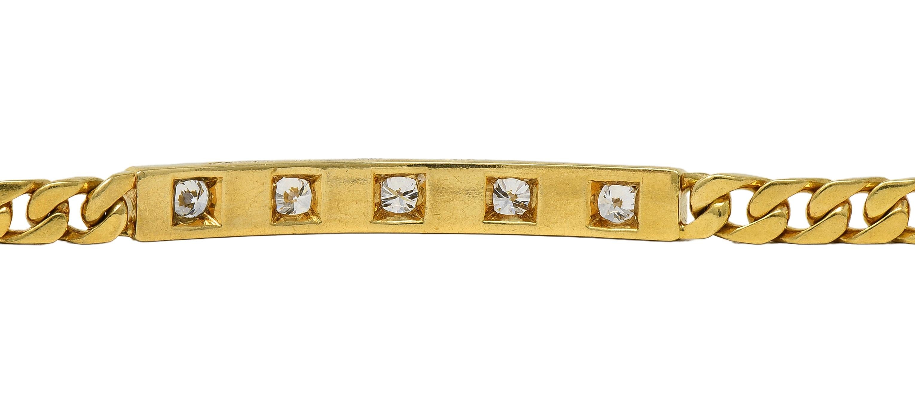 Bulgari 1970's Diamond 18 Karat Yellow Gold Vintage Bar Bracelet