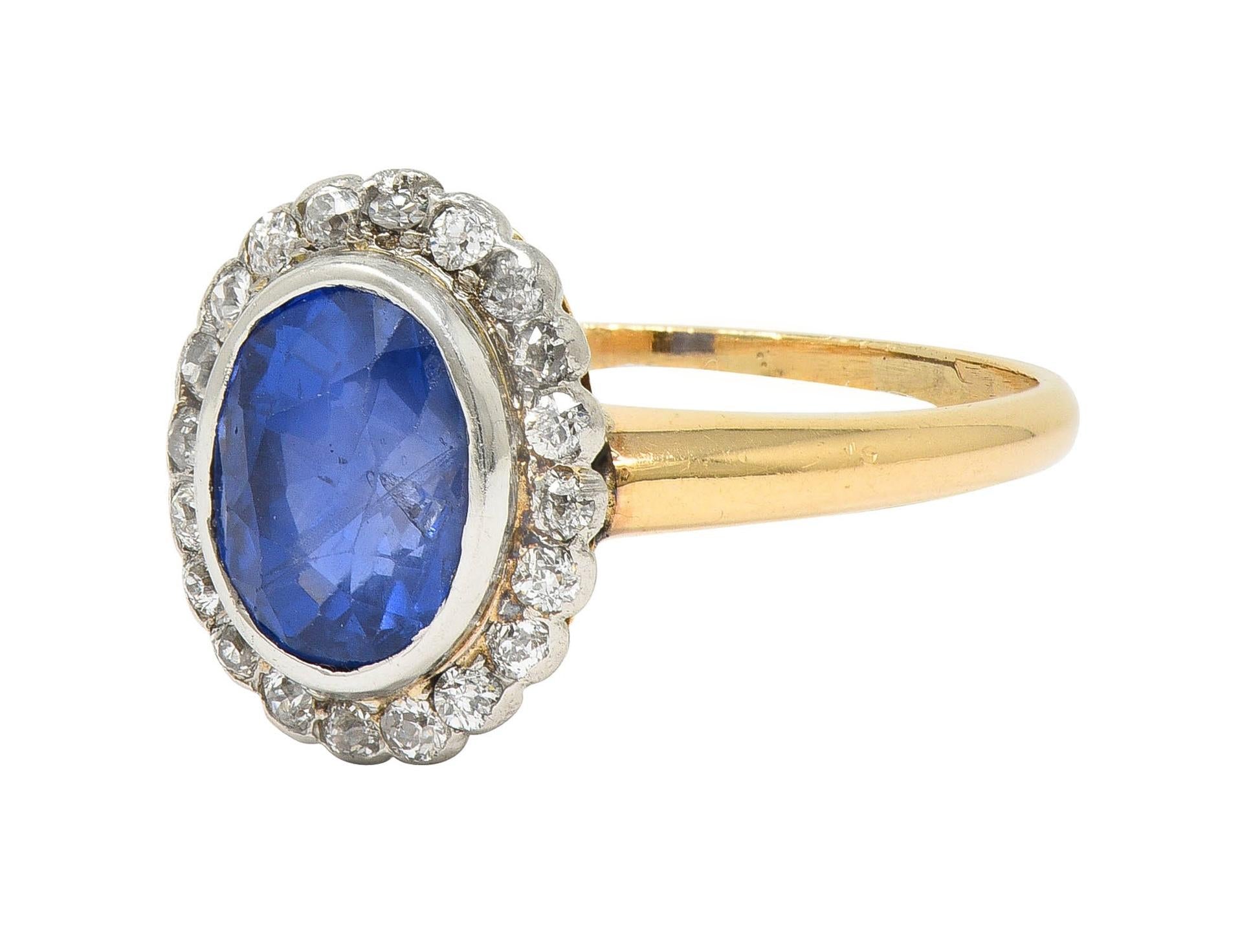 Antique 2.50 CTW No Heat Ceylon Sapphire Diamond Platinum 14K Gold Halo Ring GIA