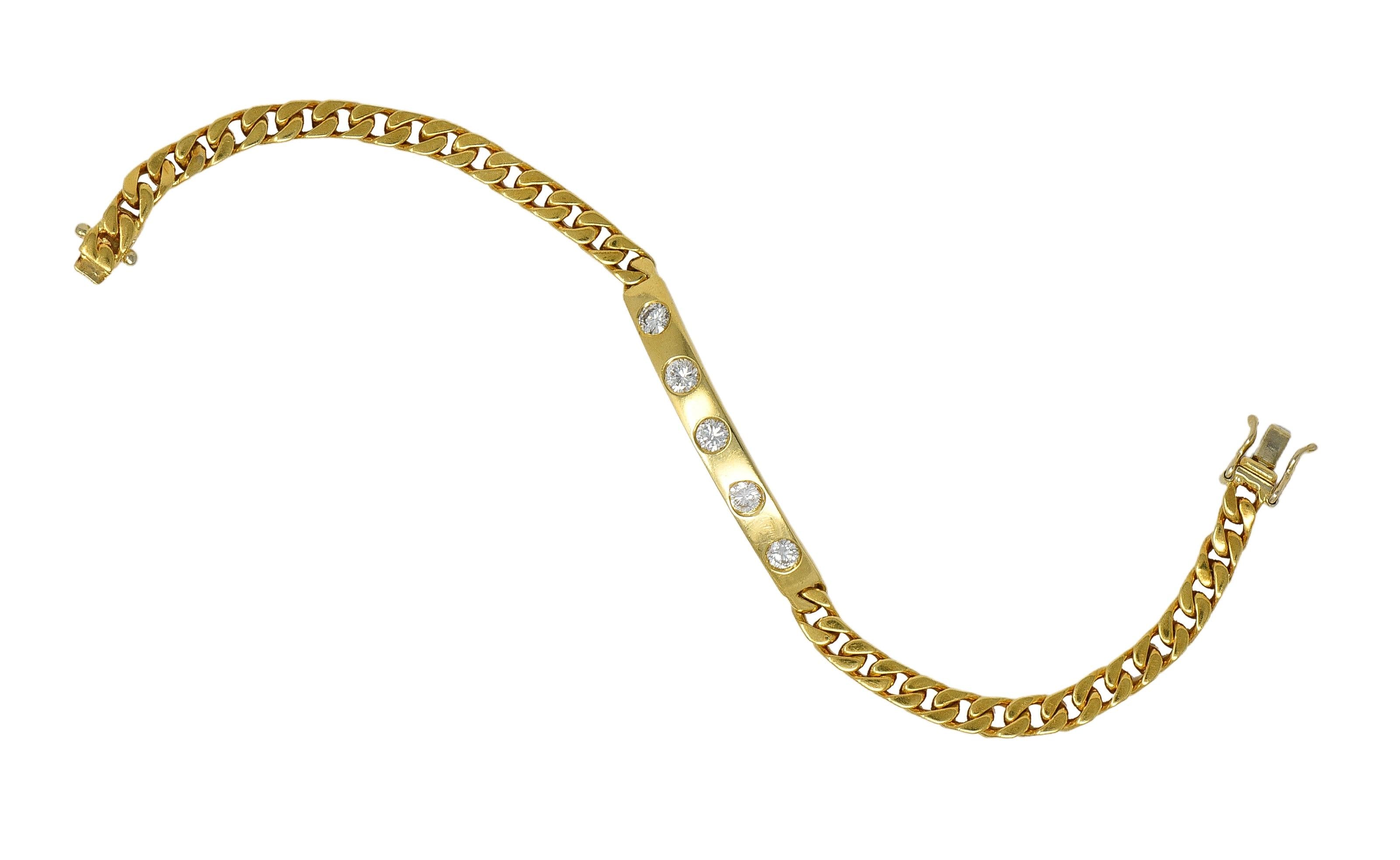 Bulgari 1970's Diamond 18 Karat Yellow Gold Vintage Bar Bracelet