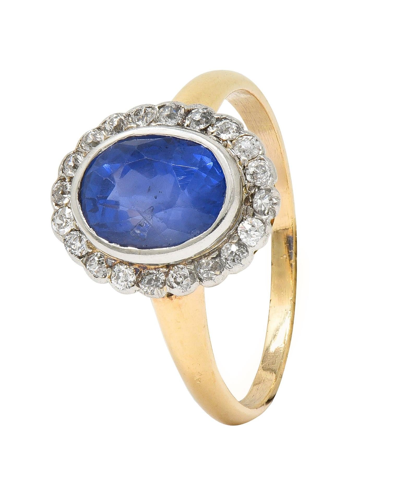 Antique 2.50 CTW No Heat Ceylon Sapphire Diamond Platinum 14K Gold Halo Ring GIA