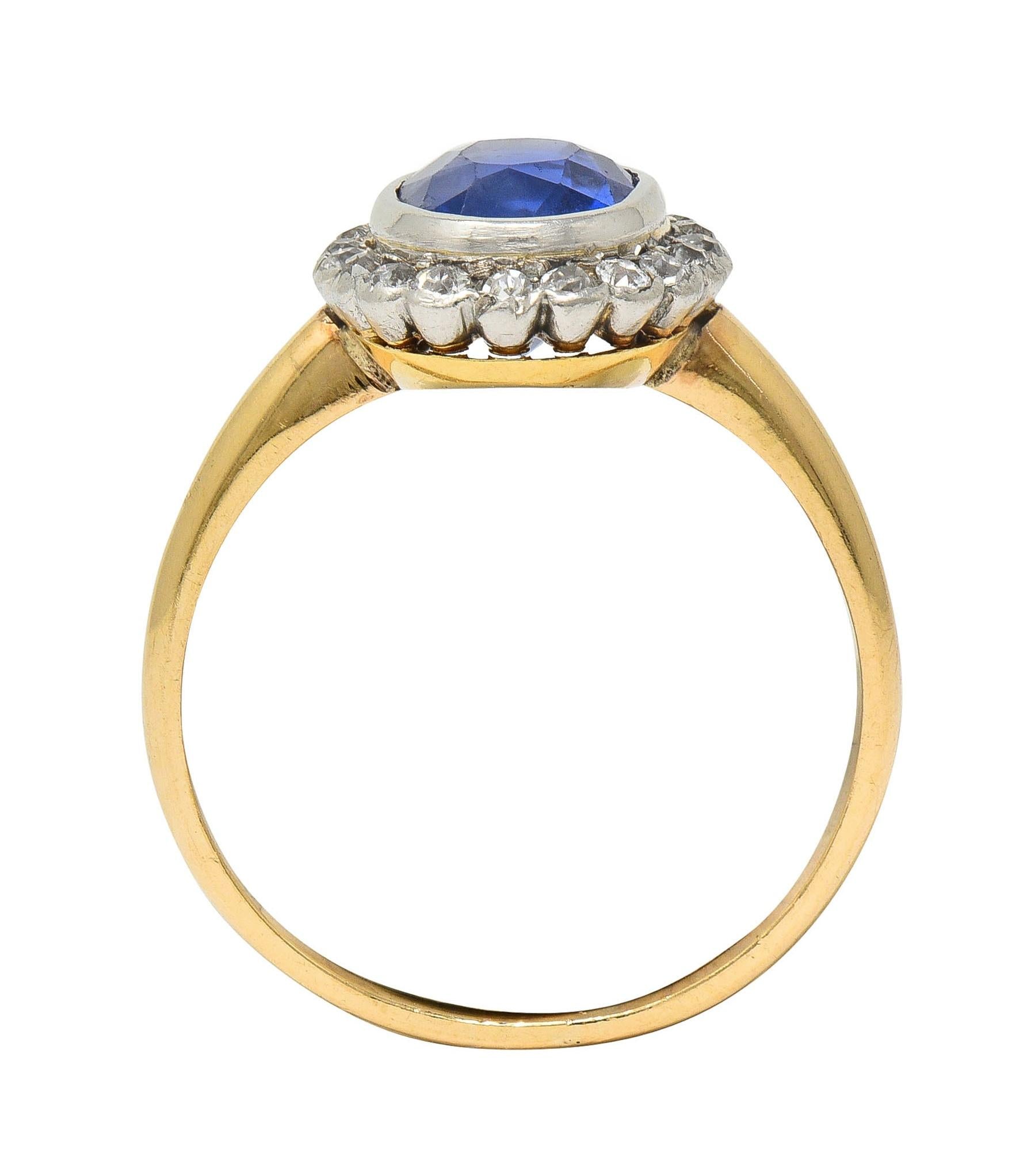 Antique 2.50 CTW No Heat Ceylon Sapphire Diamond Platinum 14K Gold Halo Ring GIA