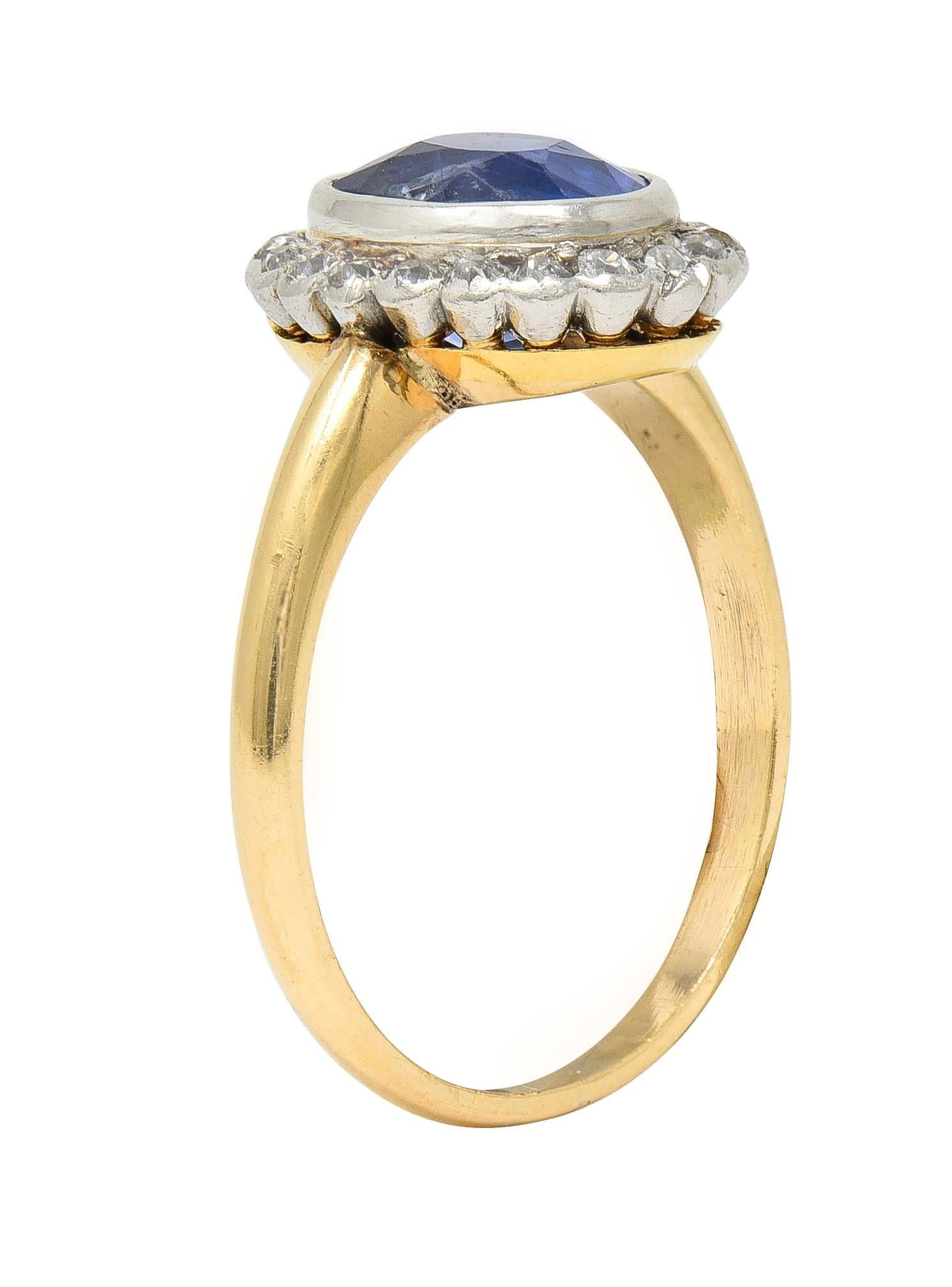 Antique 2.50 CTW No Heat Ceylon Sapphire Diamond Platinum 14K Gold Halo Ring GIA