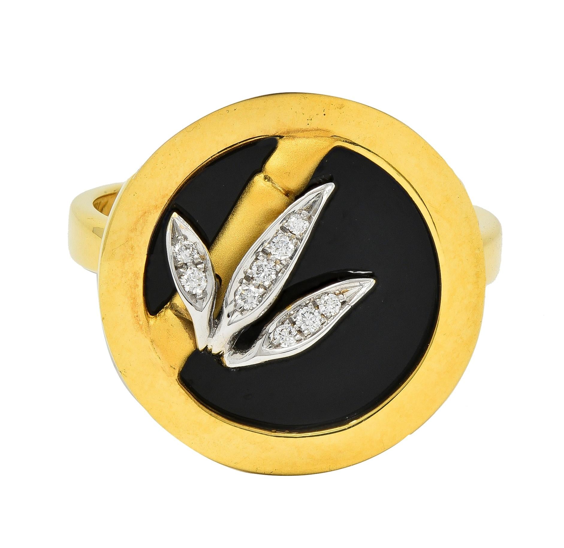 Carrera y Carrera Diamond Onyx 18 Karat Gold Baile de Bambú Signet Bamboo Ring