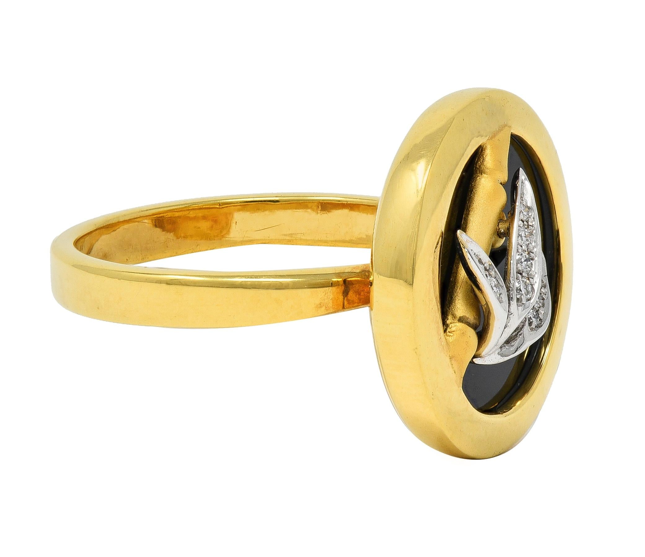 Carrera y Carrera Diamond Onyx 18 Karat Gold Baile de Bambú Signet Bamboo Ring