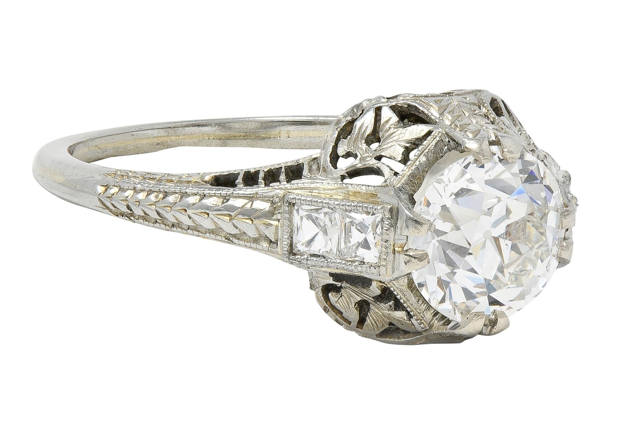 Belais 1.39 CTW Diamond 18 Karat White Gold Vintage Foliate Engagement Ring