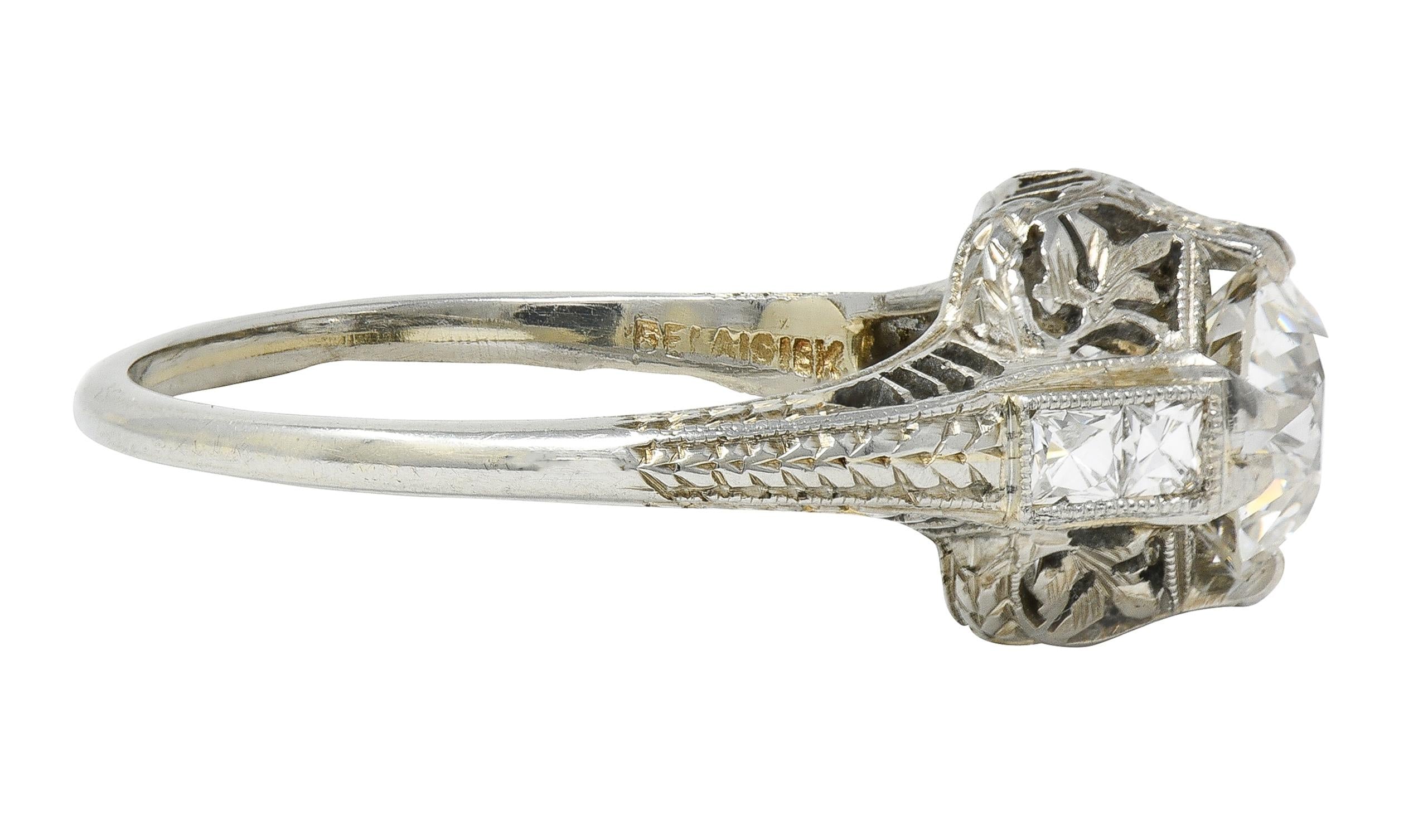 Belais 1.39 CTW Diamond 18 Karat White Gold Vintage Foliate Engagement Ring