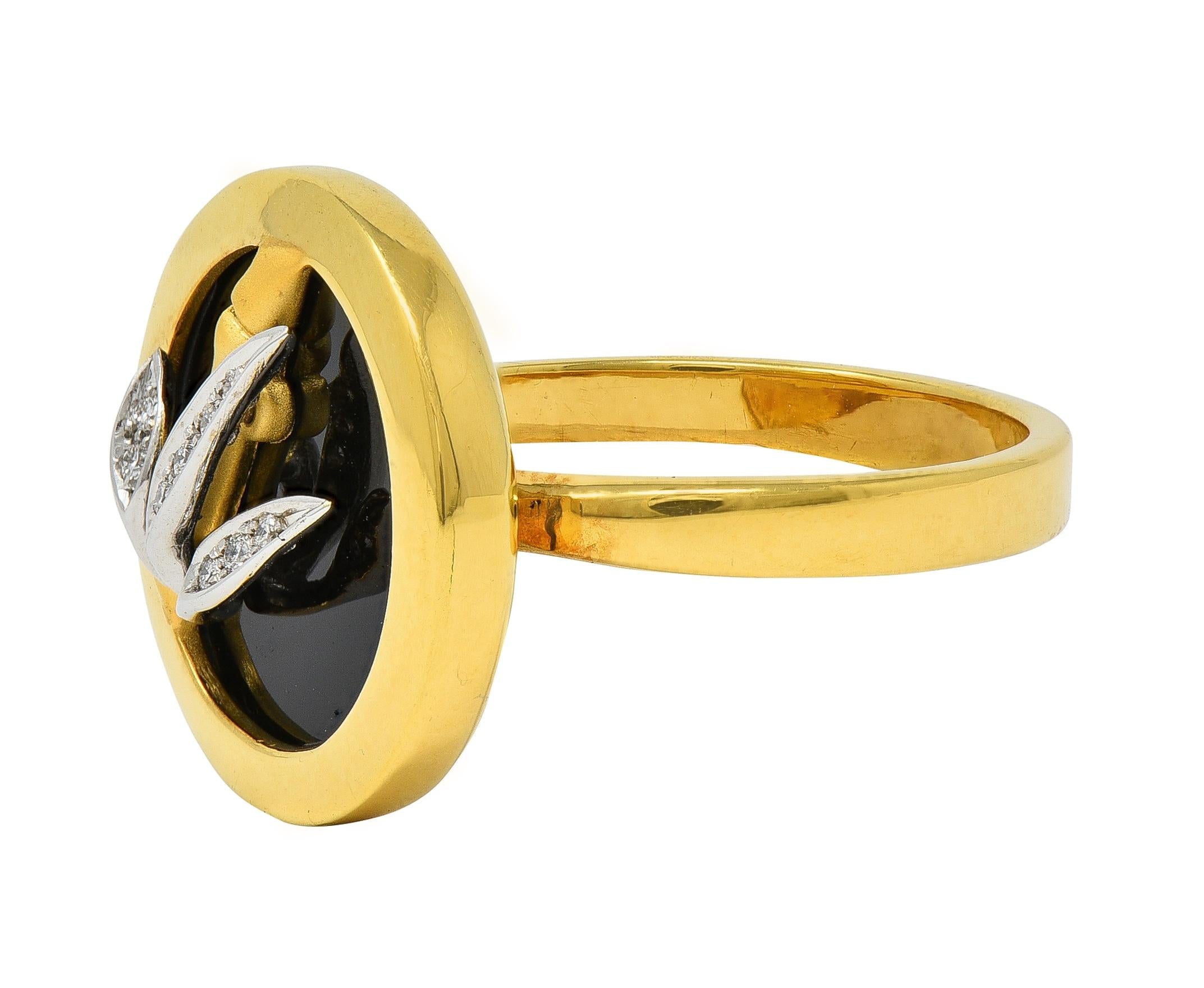 Carrera y Carrera Diamond Onyx 18 Karat Gold Baile de Bambú Signet Bamboo Ring