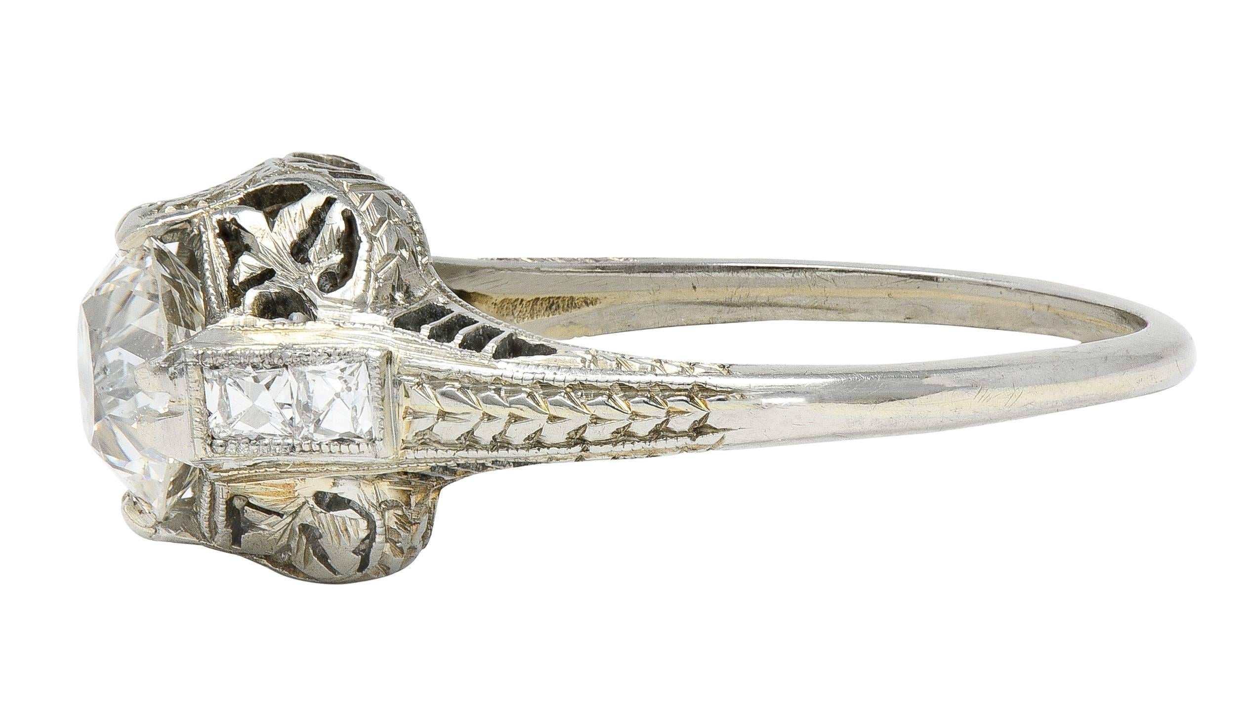 Belais 1.39 CTW Diamond 18 Karat White Gold Vintage Foliate Engagement Ring