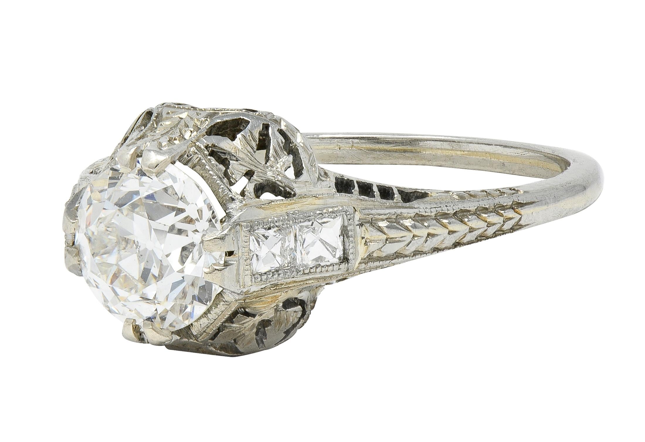 Belais 1.39 CTW Diamond 18 Karat White Gold Vintage Foliate Engagement Ring