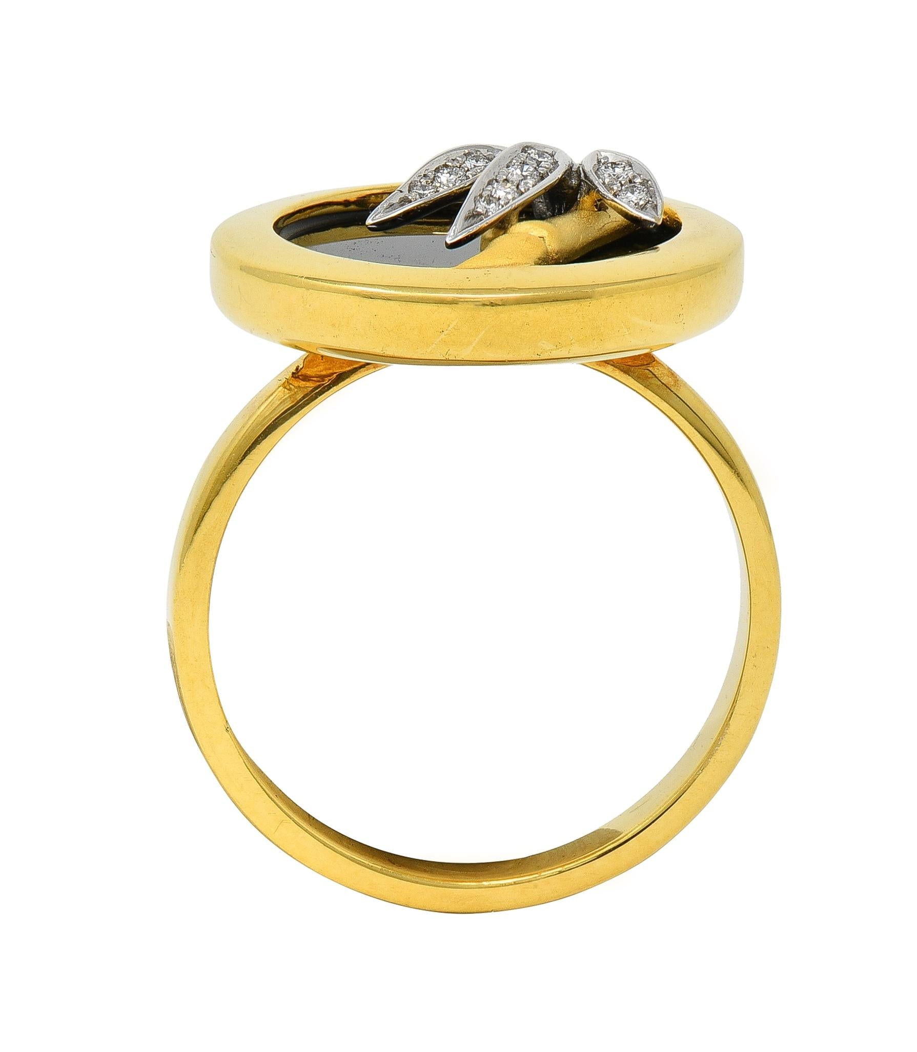 Carrera y Carrera Diamond Onyx 18 Karat Gold Baile de Bambú Signet Bamboo Ring