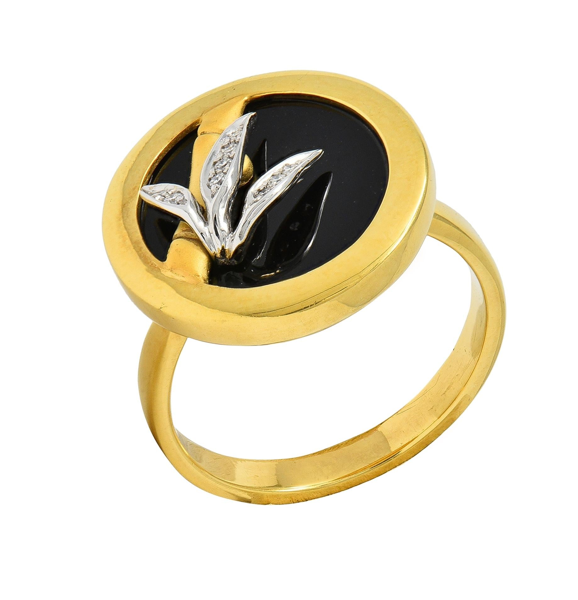 Carrera y Carrera Diamond Onyx 18 Karat Gold Baile de Bambú Signet Bamboo Ring