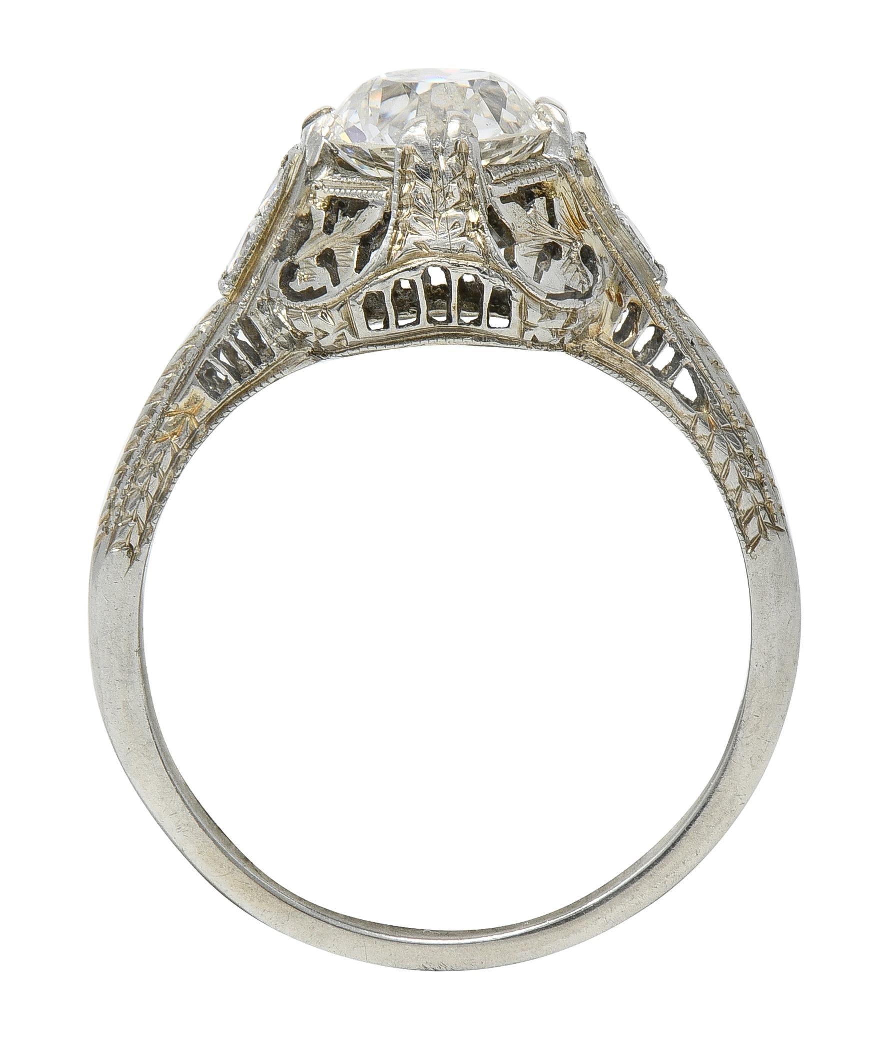 Belais 1.39 CTW Diamond 18 Karat White Gold Vintage Foliate Engagement Ring