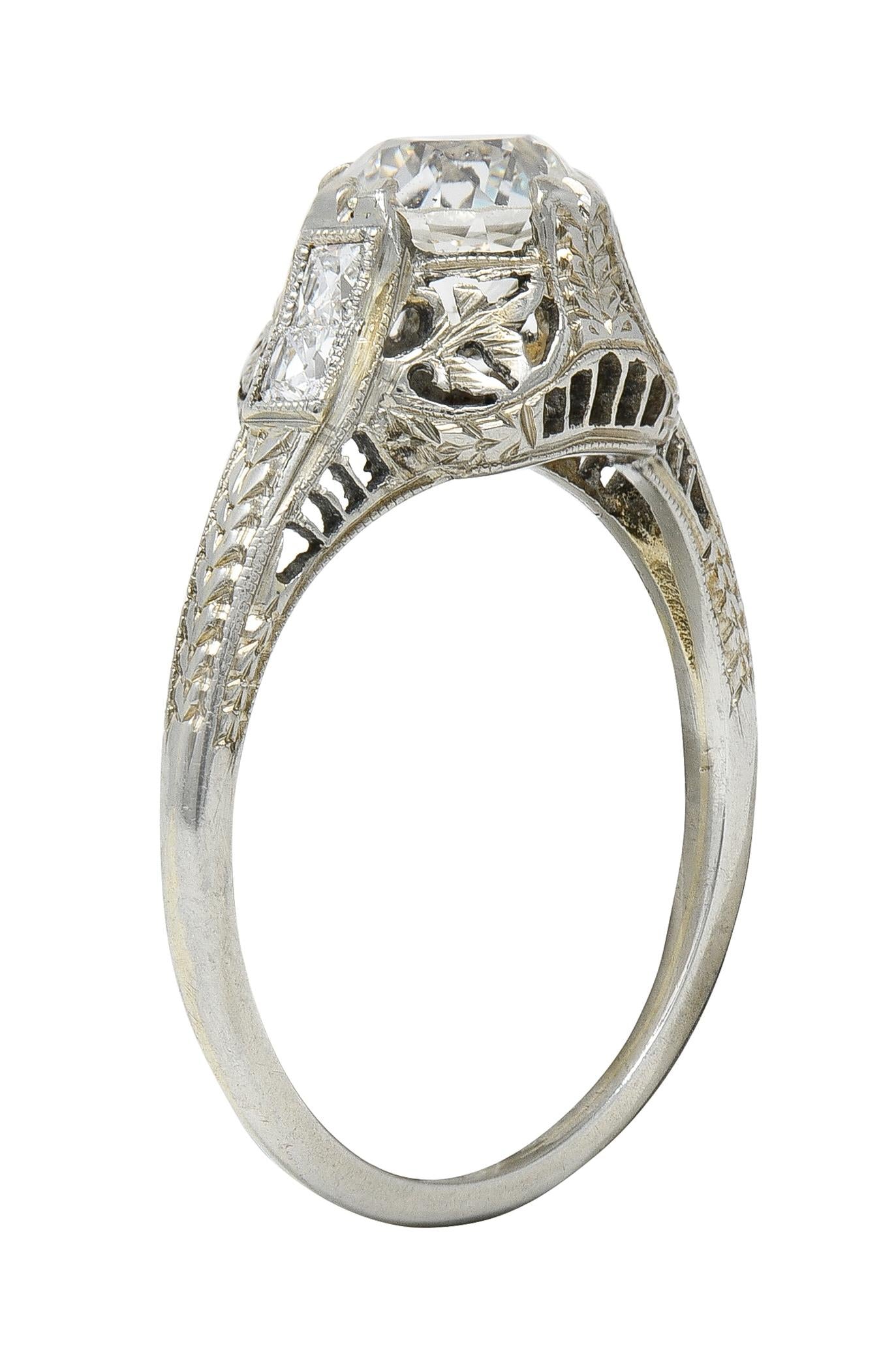 Belais 1.39 CTW Diamond 18 Karat White Gold Vintage Foliate Engagement Ring