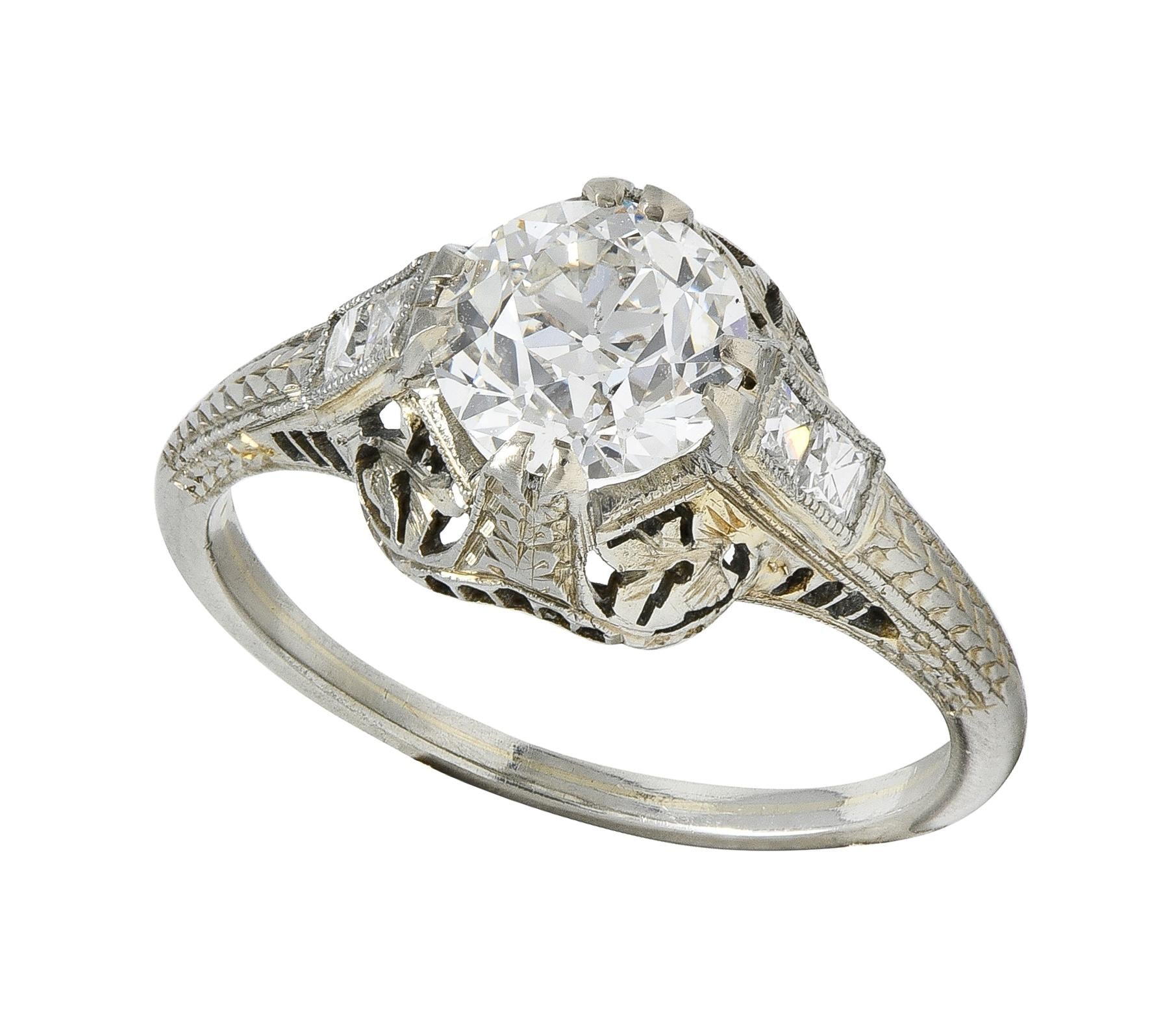 Belais 1.39 CTW Diamond 18 Karat White Gold Vintage Foliate Engagement Ring