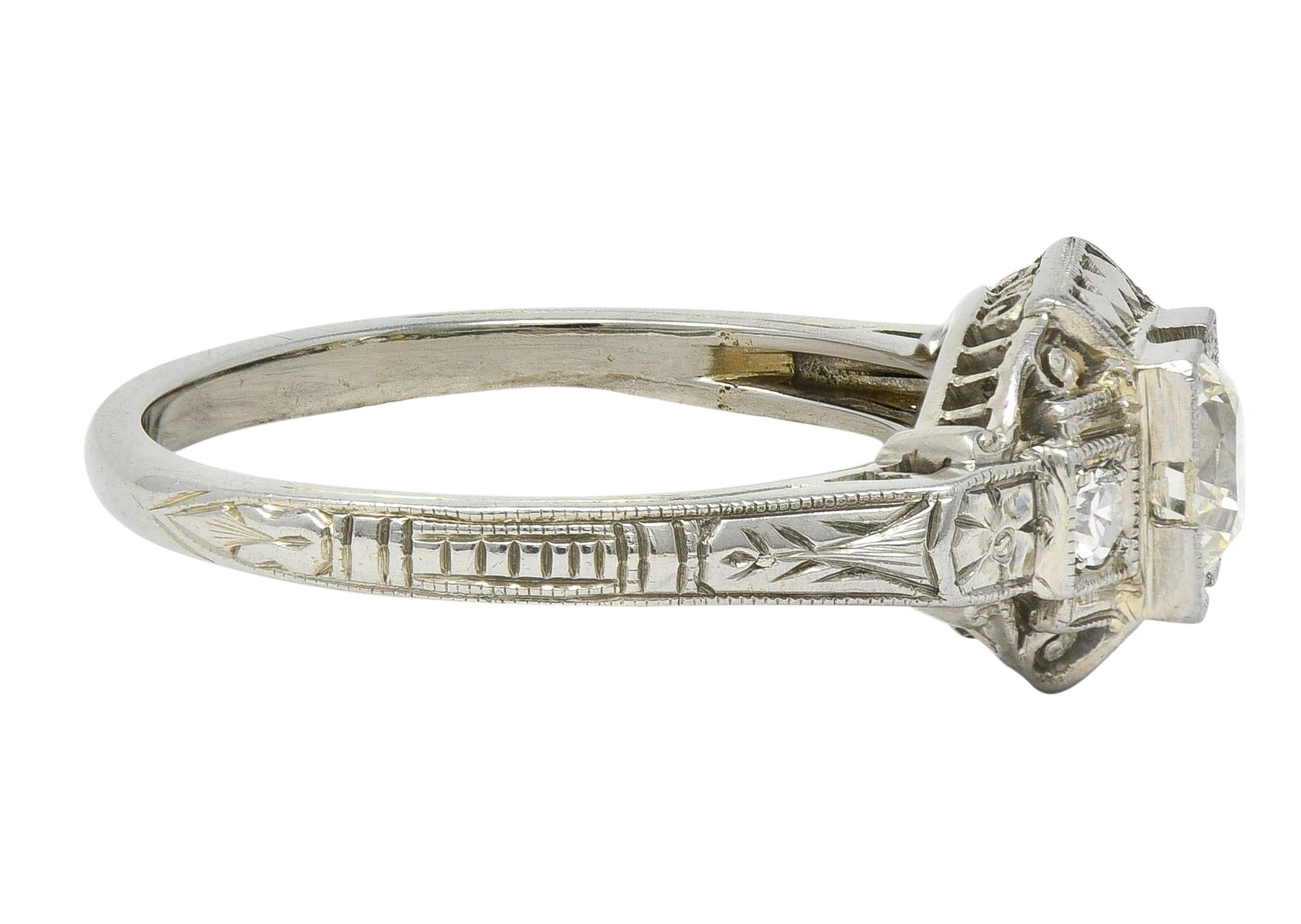 Belais Art Deco 0.45 CTW Old Mine Diamond 18K Gold Checkerboard Vintage Ring