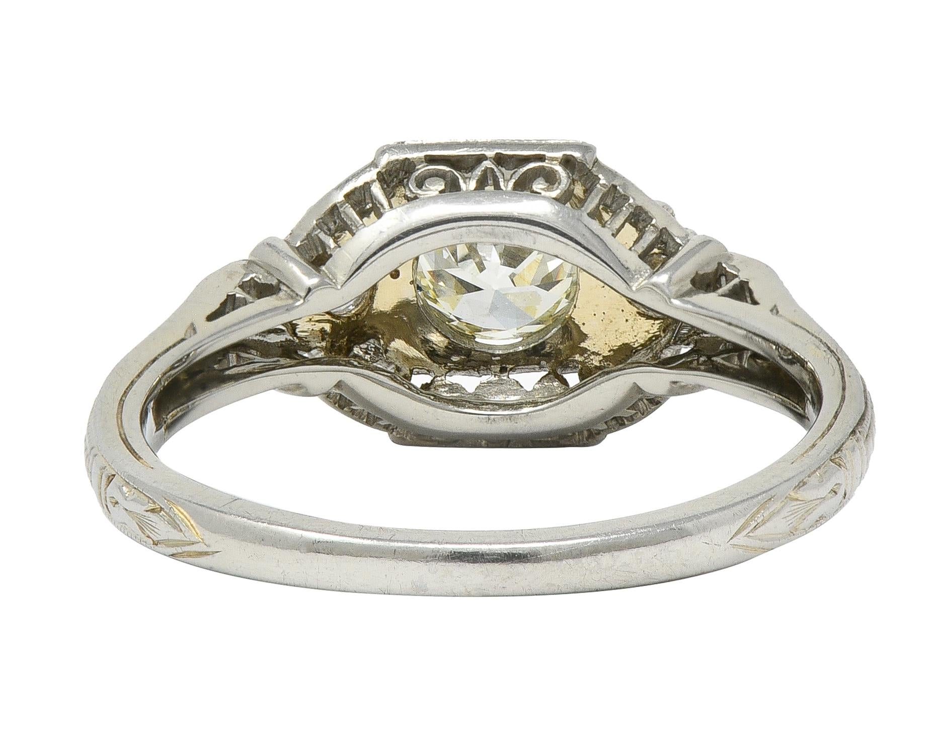 Belais Art Deco 0.45 CTW Old Mine Diamond 18K Gold Checkerboard Vintage Ring