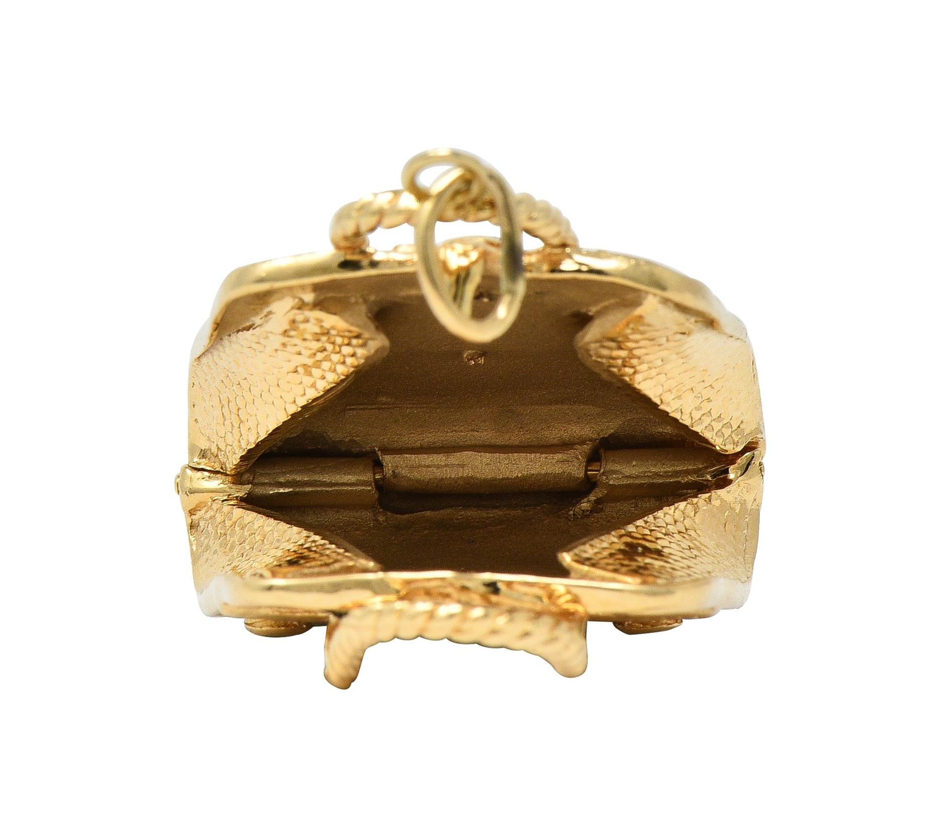 1960's Multi-Gem 14 Karat Yellow Gold Vintage Purse Pendant Charm