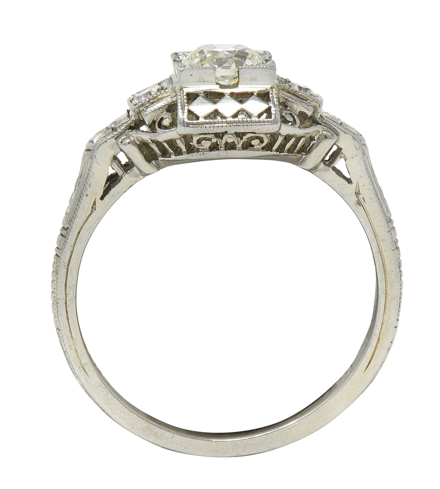 Belais Art Deco 0.45 CTW Old Mine Diamond 18K Gold Checkerboard Vintage Ring