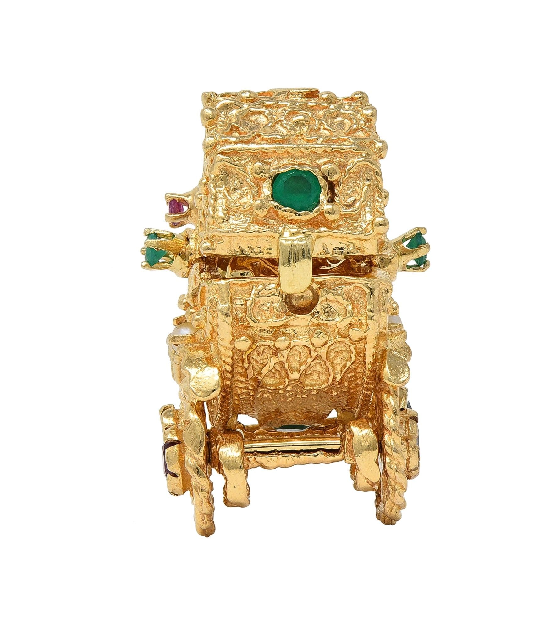 1960's Multi-Gem 14 Karat Yellow Gold Vintage Baby Carriage Charm
