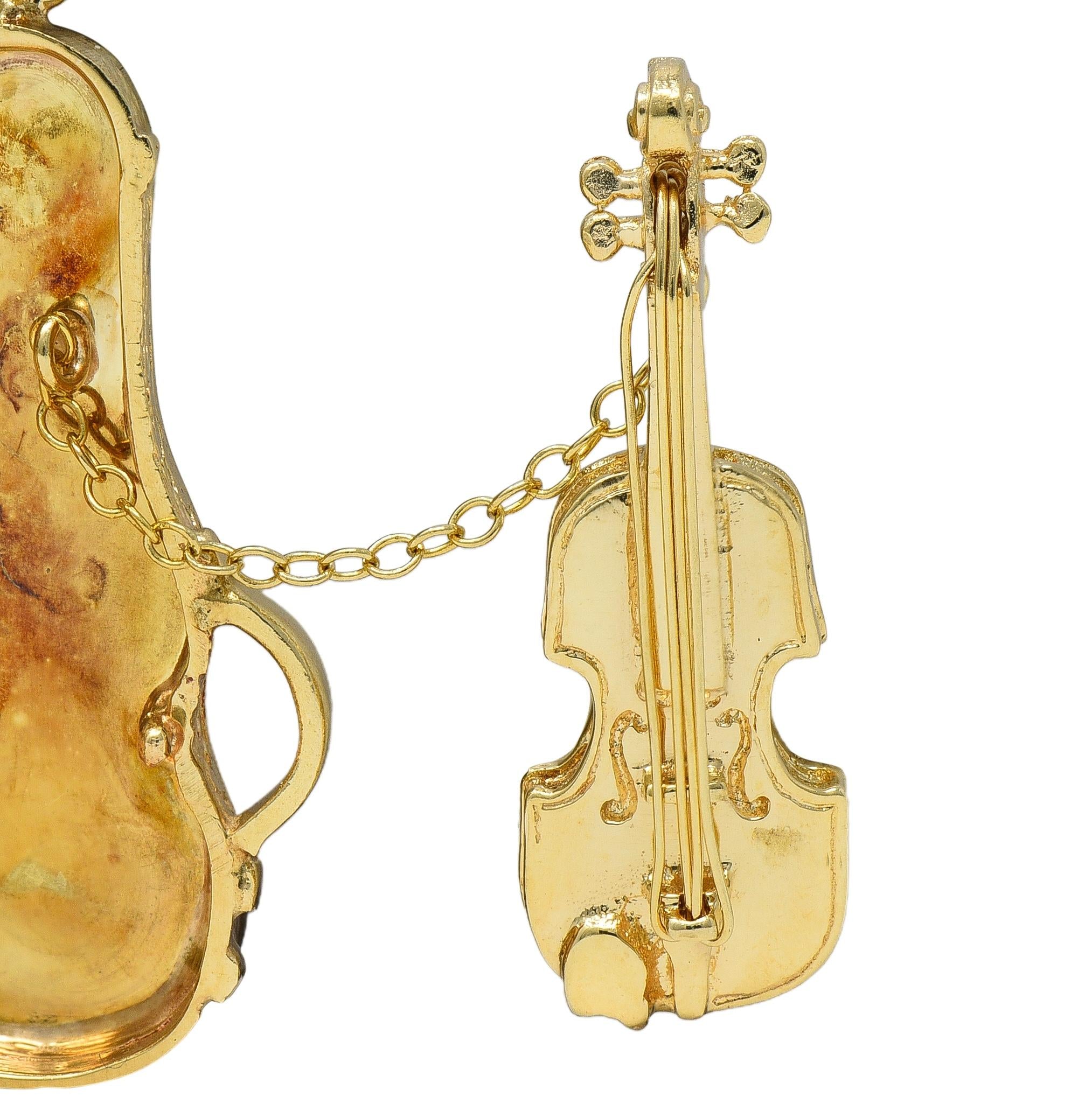 1960's 14 Karat Yellow Gold Vintage Violin In Case Pendant Charm