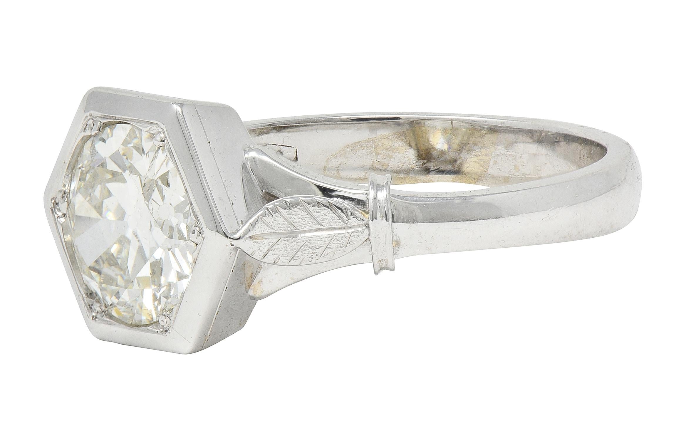 Old European Cut Diamond 18K Gold Vintage Hexagonal Solitaire Engagement Ring