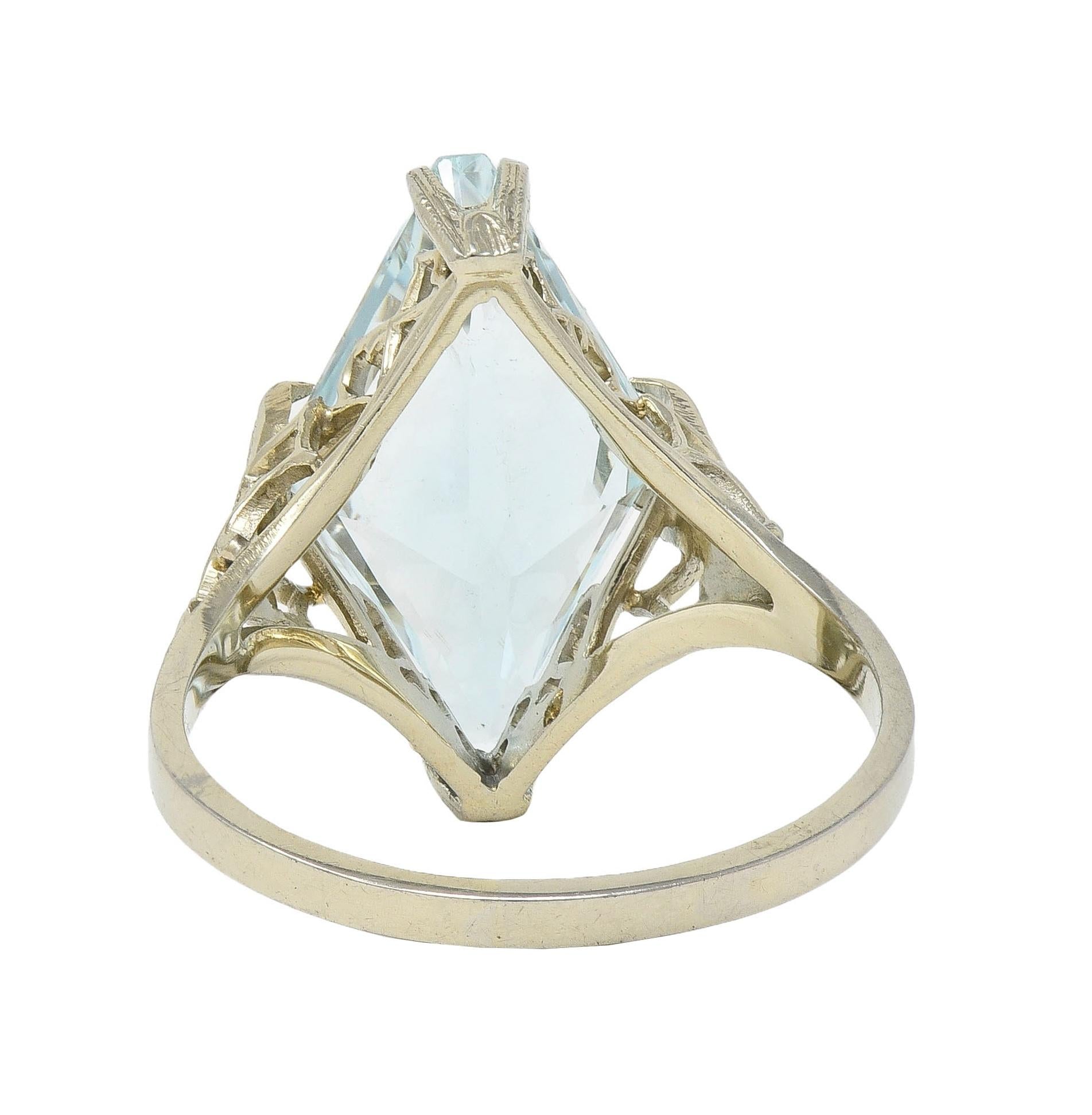 Art Deco 5.70 CTW Aquamarine 18 Karat White Gold Vintage Navette Ring