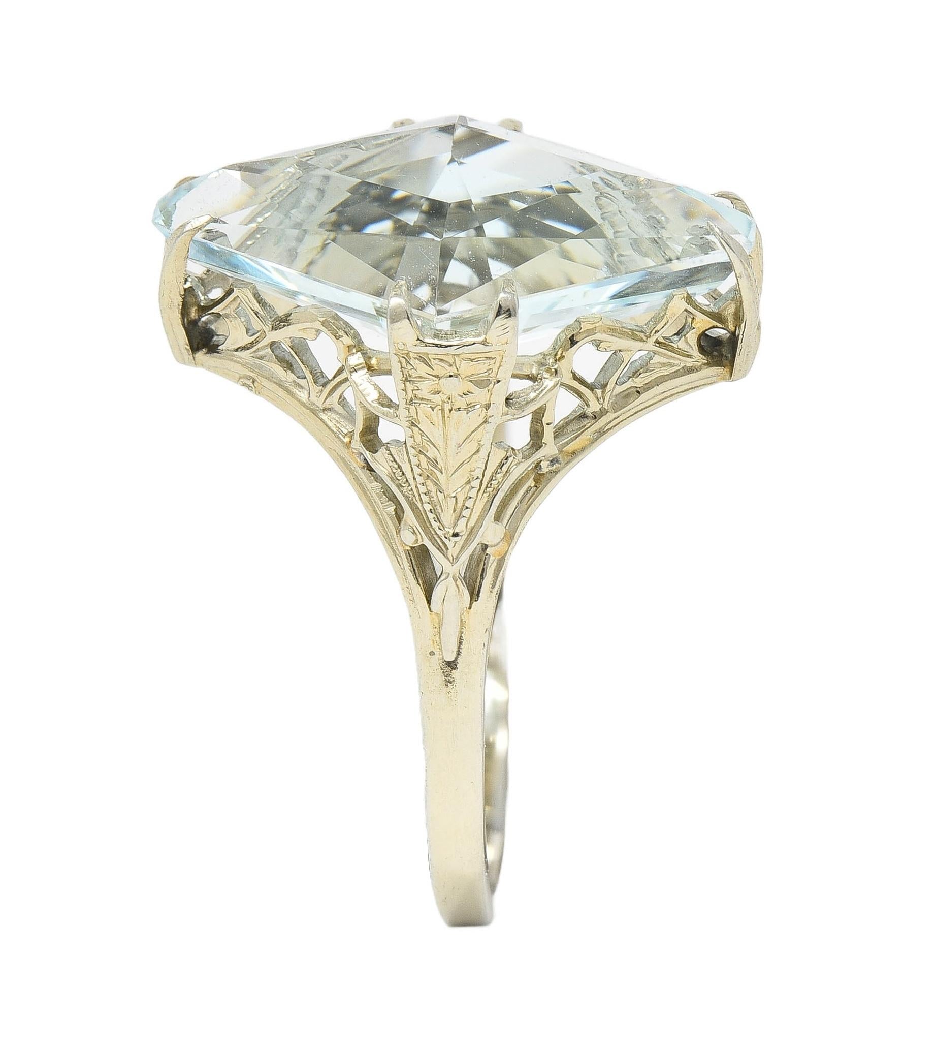 Art Deco 5.70 CTW Aquamarine 18 Karat White Gold Vintage Navette Ring