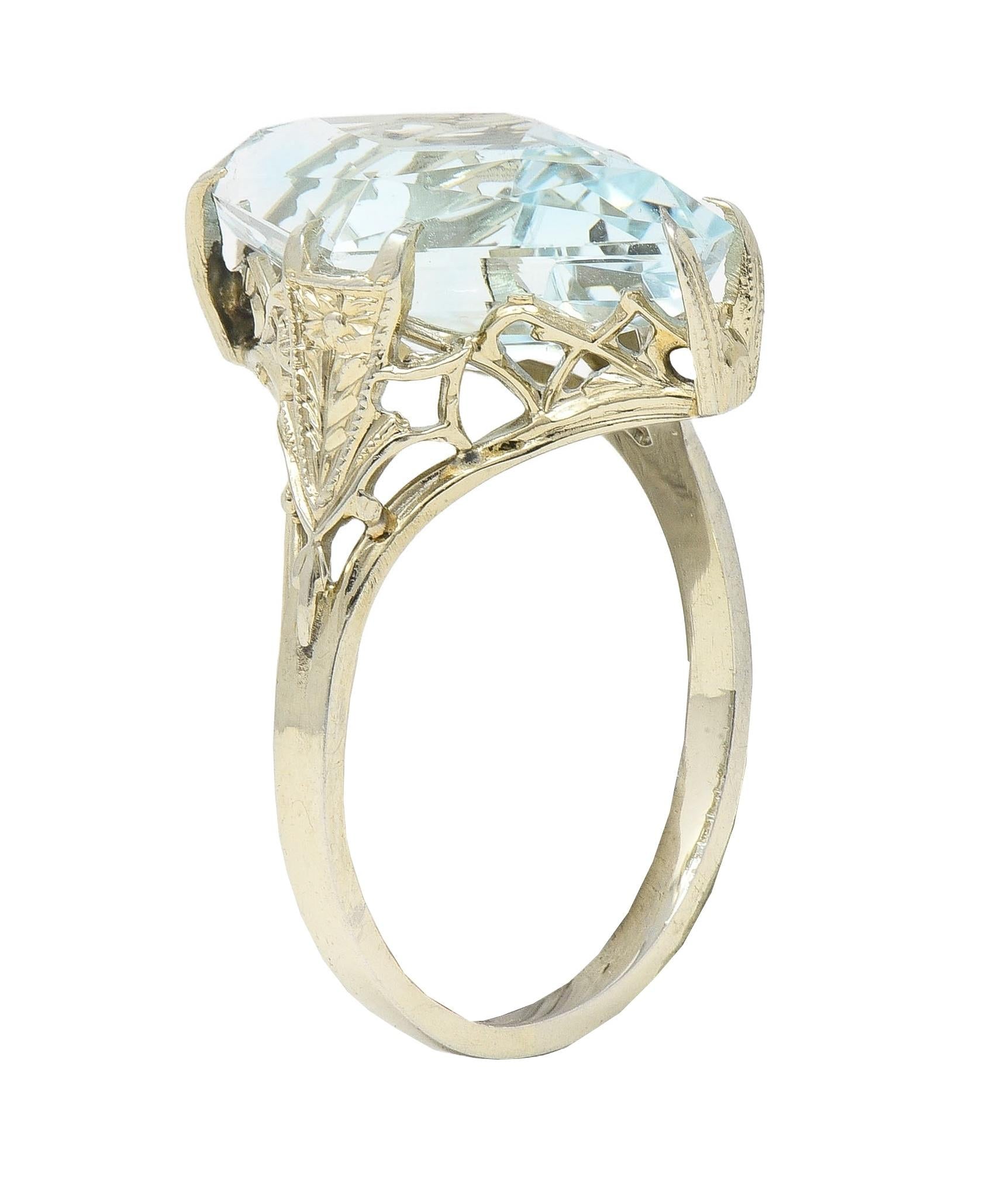Art Deco 5.70 CTW Aquamarine 18 Karat White Gold Vintage Navette Ring