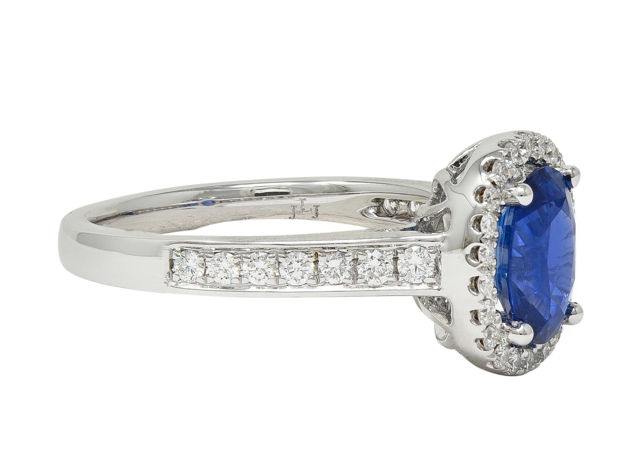 Contemporary 2.56 CTW Sapphire Diamond 18 Karat White Gold Halo Ring