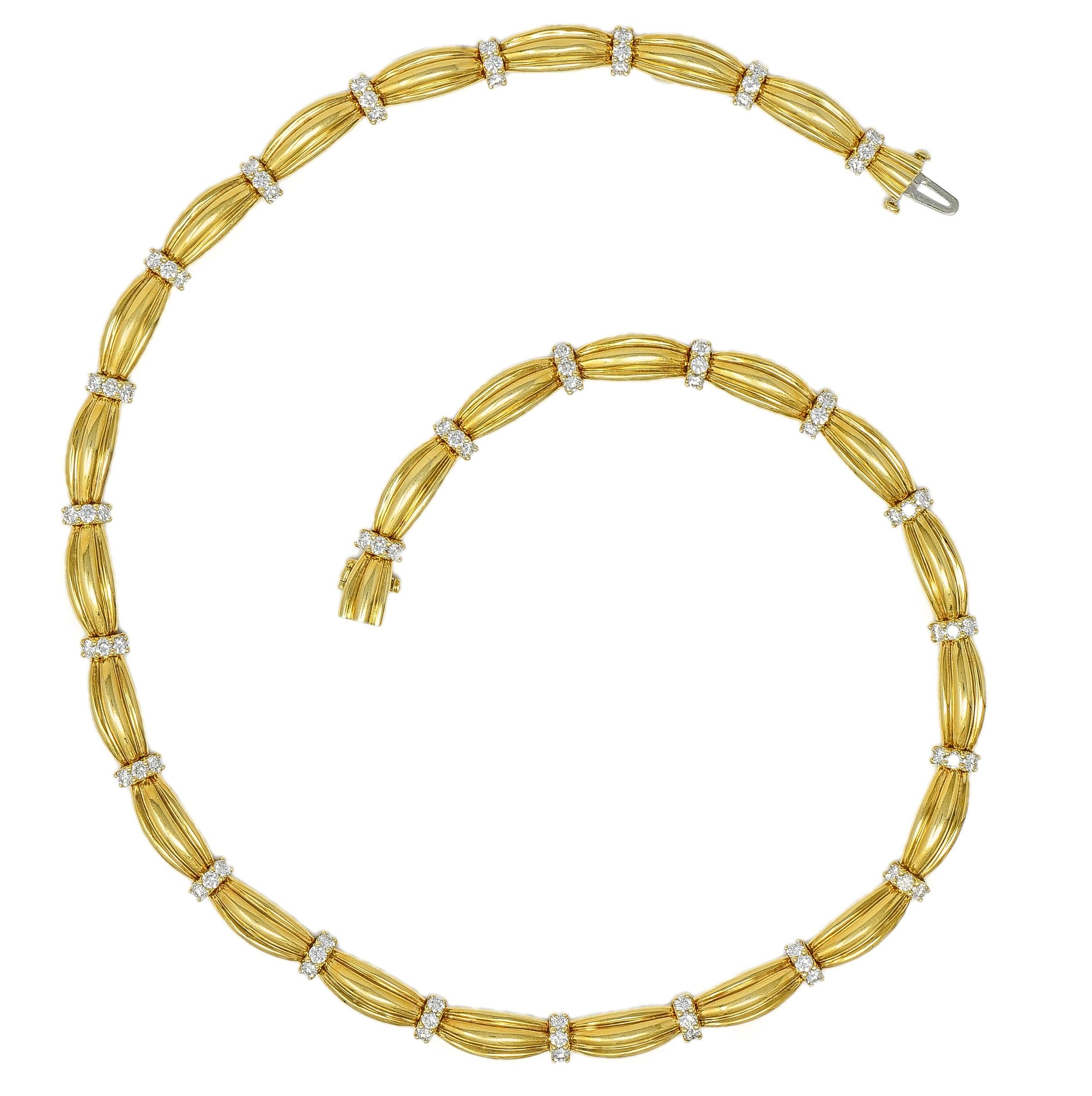 Tiffany & Co. 1992 1.04 CTW Diamond 18 Karat Yellow Gold Vintage Ribbon Necklace