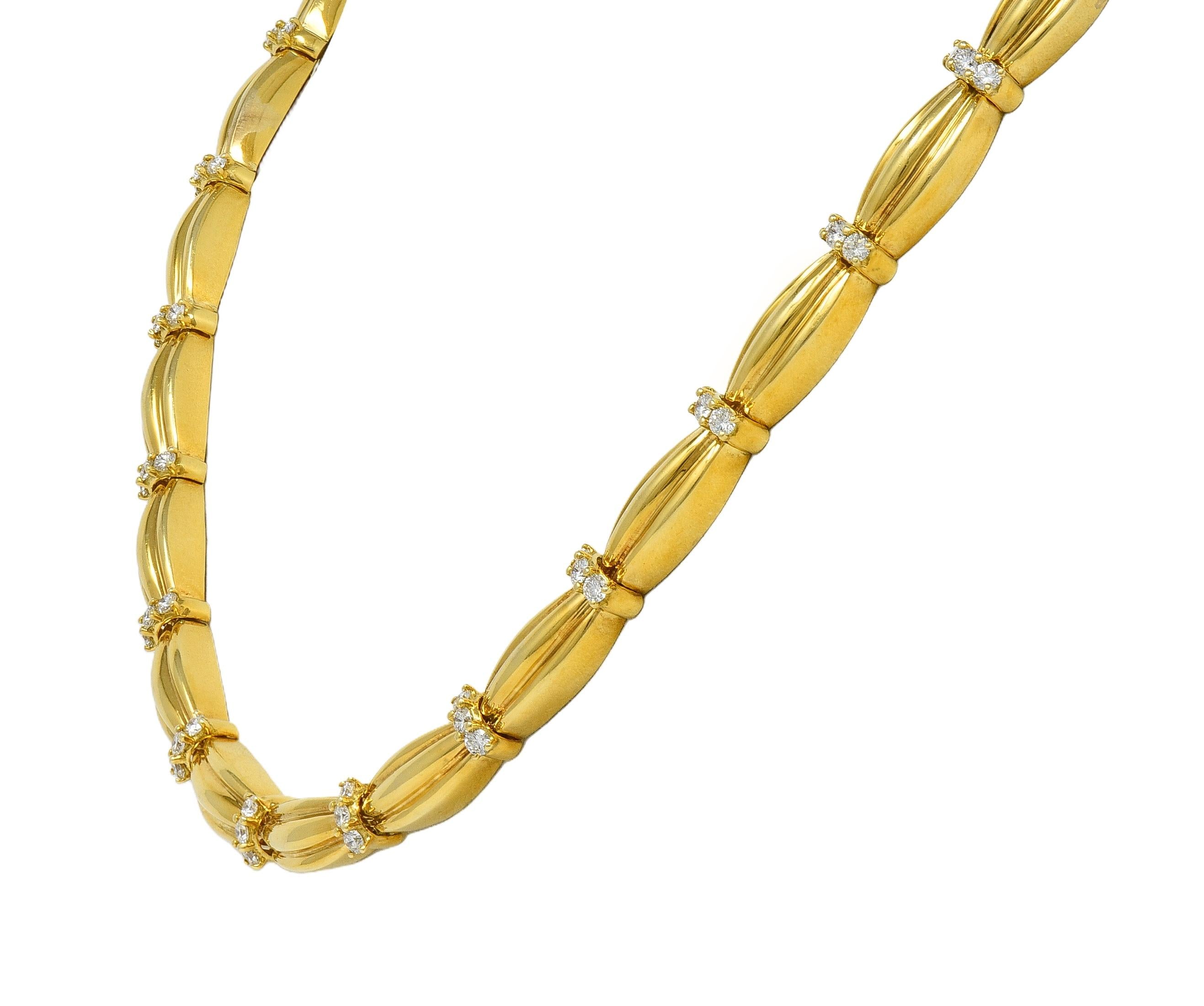 Tiffany & Co. 1992 1.04 CTW Diamond 18 Karat Yellow Gold Vintage Ribbon Necklace