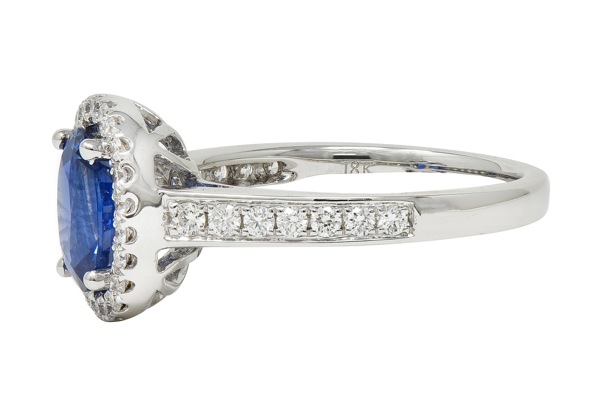 Contemporary 2.56 CTW Sapphire Diamond 18 Karat White Gold Halo Ring