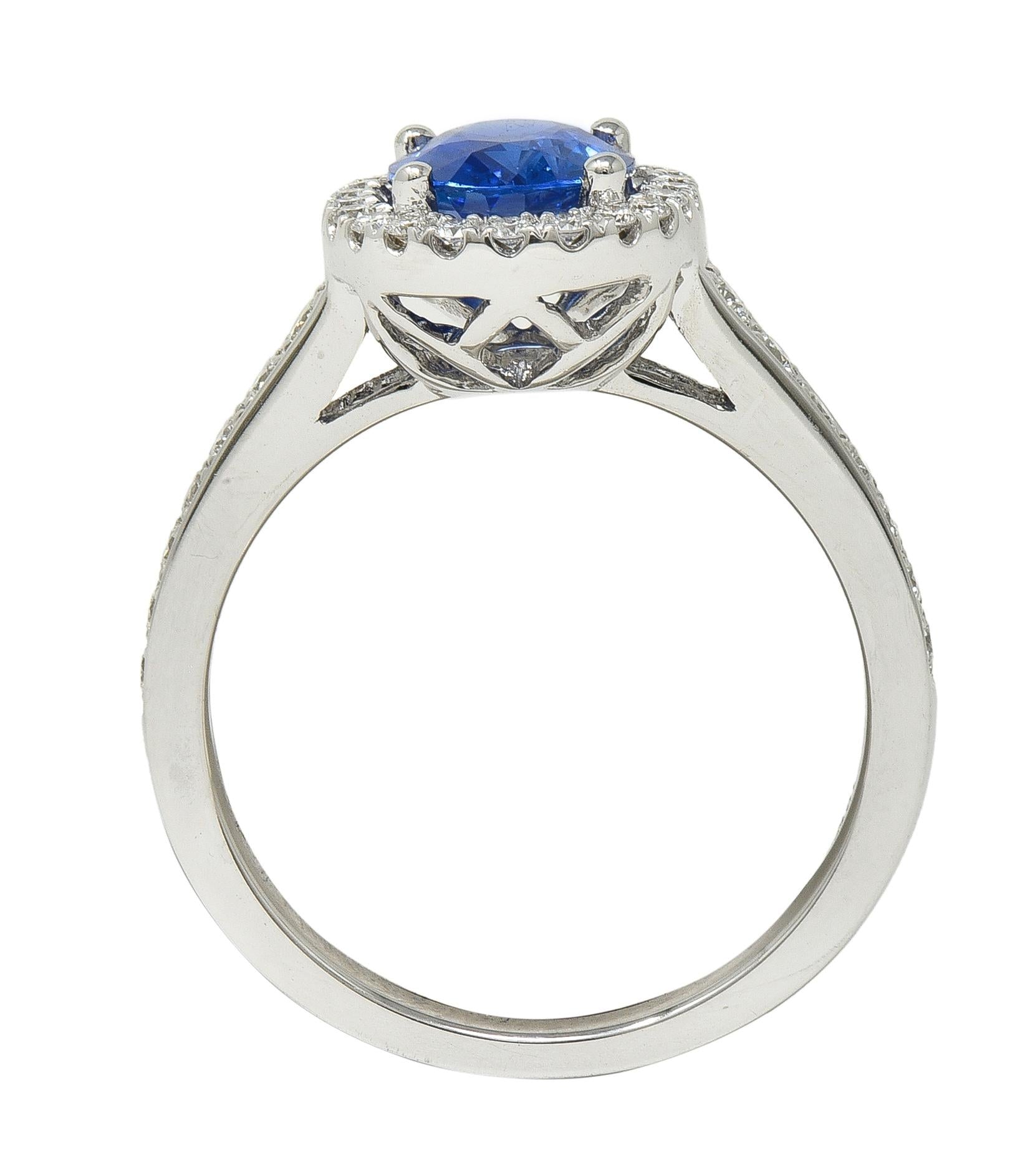 Contemporary 2.56 CTW Sapphire Diamond 18 Karat White Gold Halo Ring
