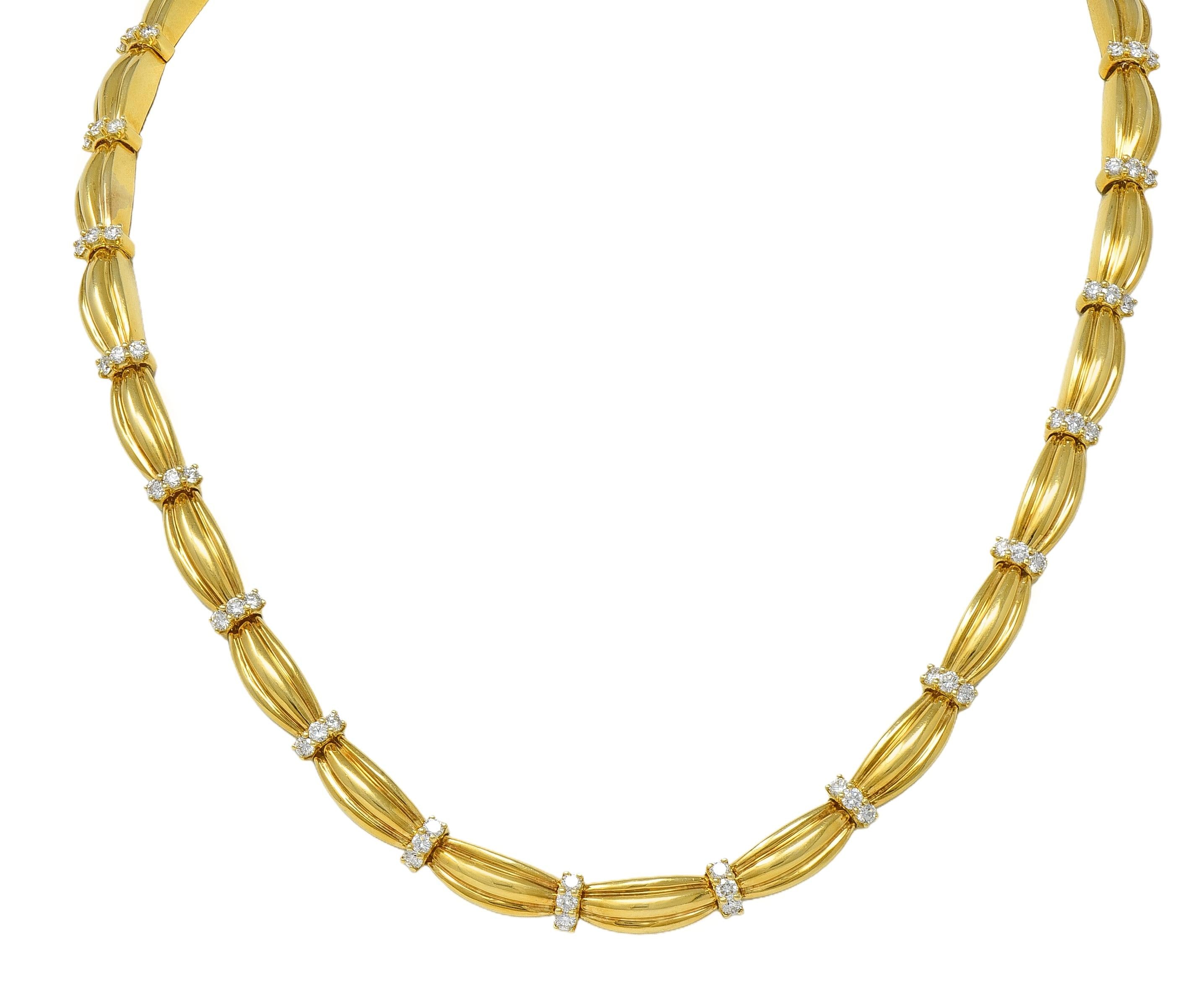 Tiffany & Co. 1992 1.04 CTW Diamond 18 Karat Yellow Gold Vintage Ribbon Necklace