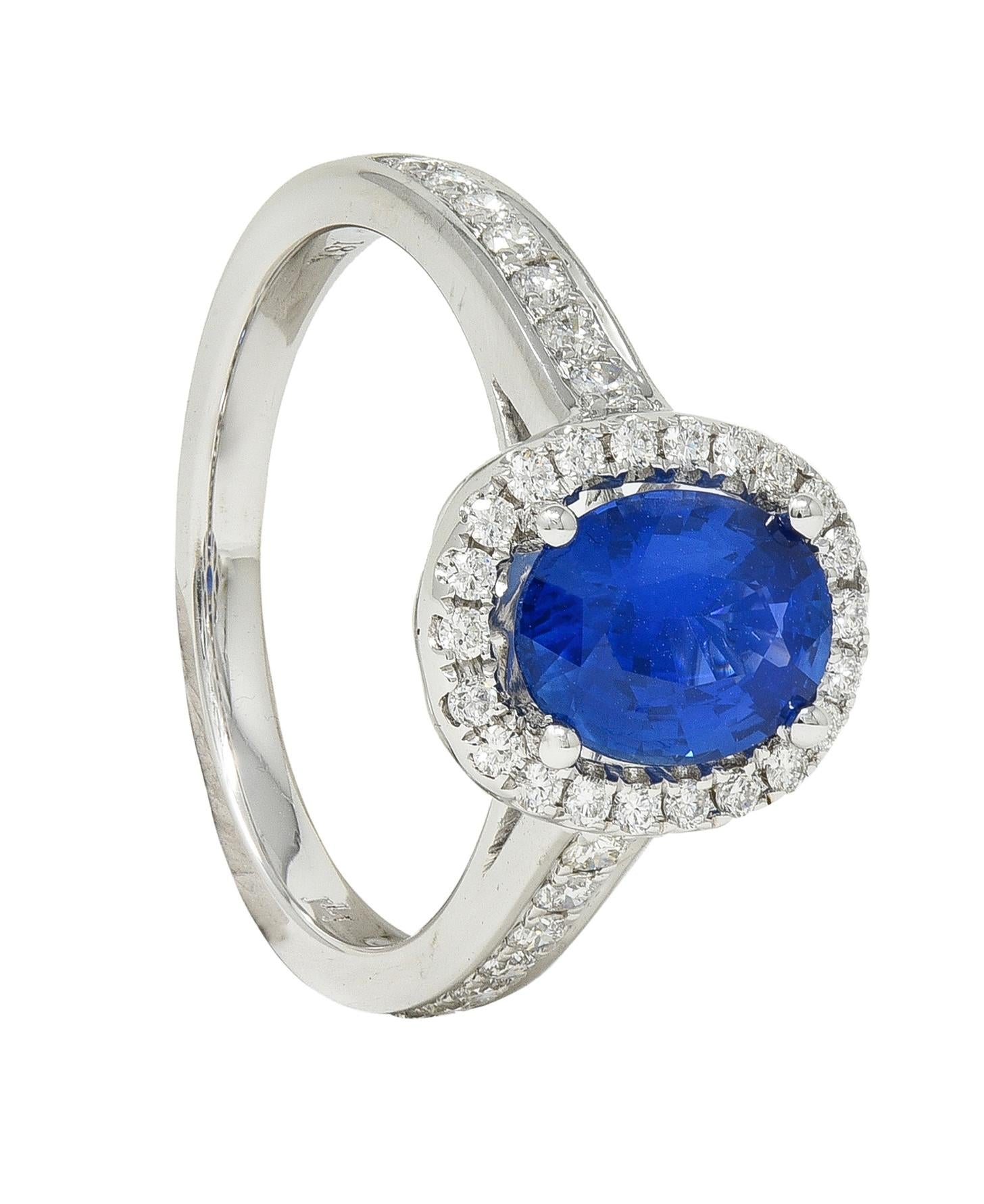 Contemporary 2.56 CTW Sapphire Diamond 18 Karat White Gold Halo Ring