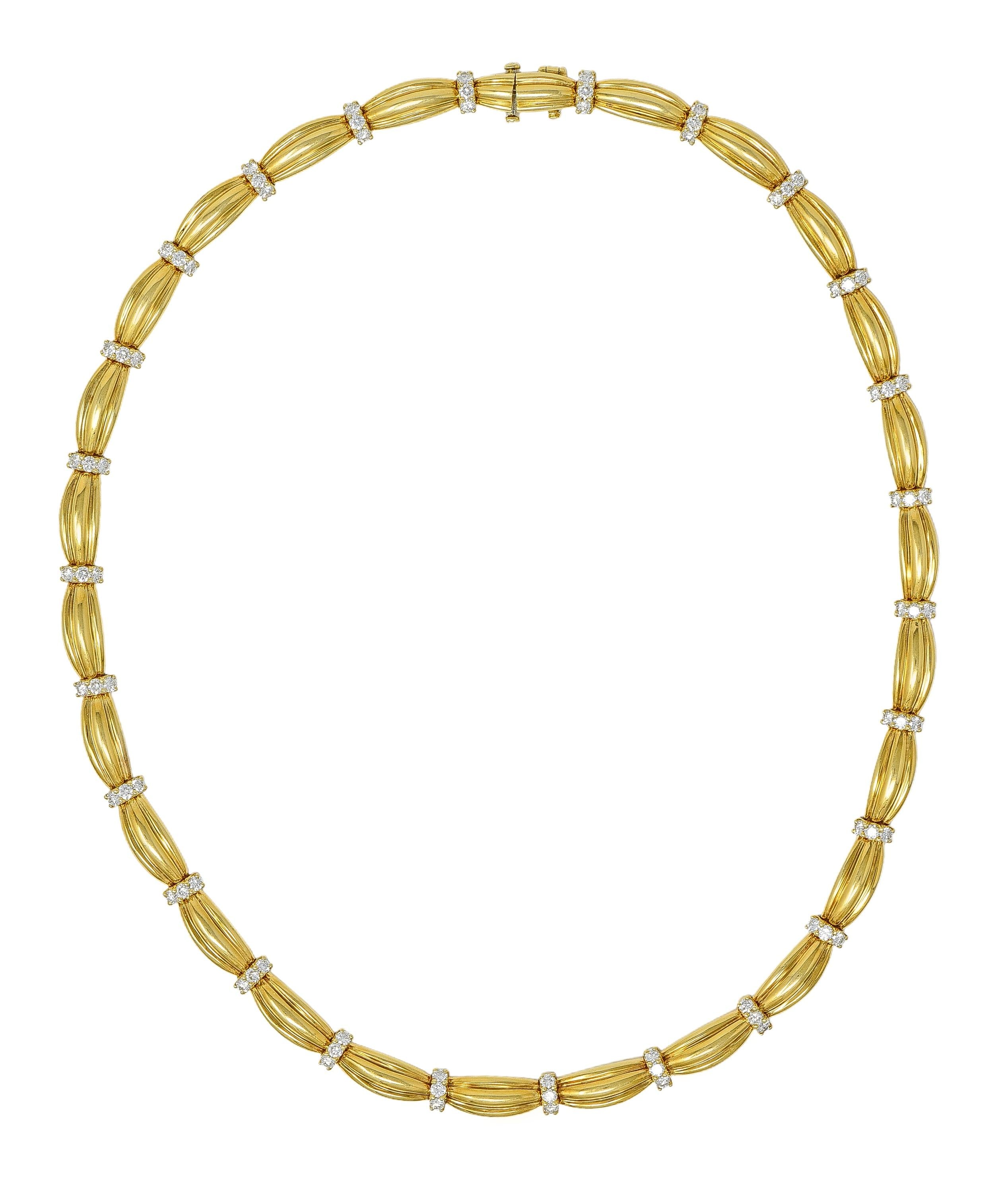 Tiffany & Co. 1992 1.04 CTW Diamond 18 Karat Yellow Gold Vintage Ribbon Necklace