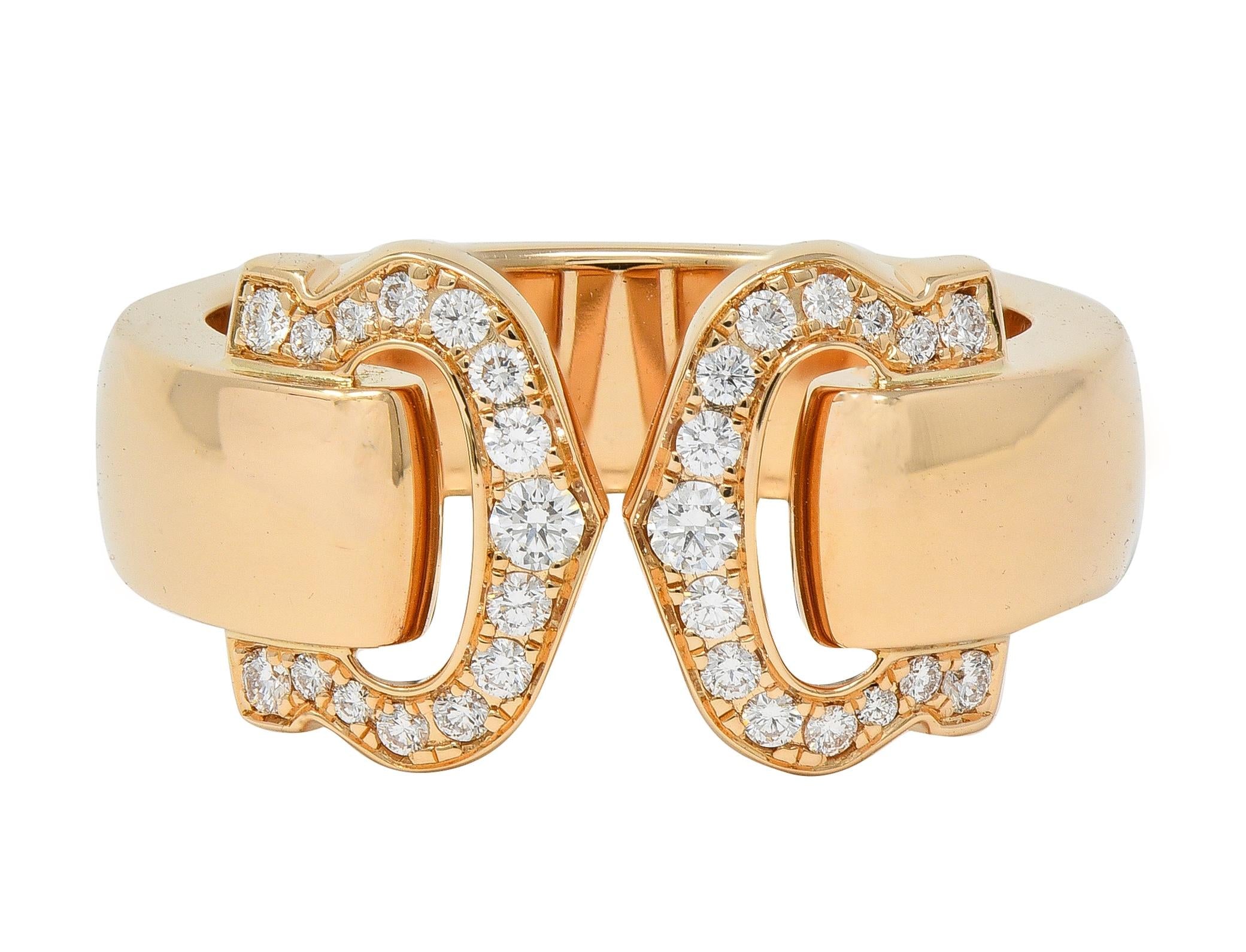 Cartier 2000's Diamond Platinum 18 Karat Rose Gold 2C Boucluse Cuff Band Ring