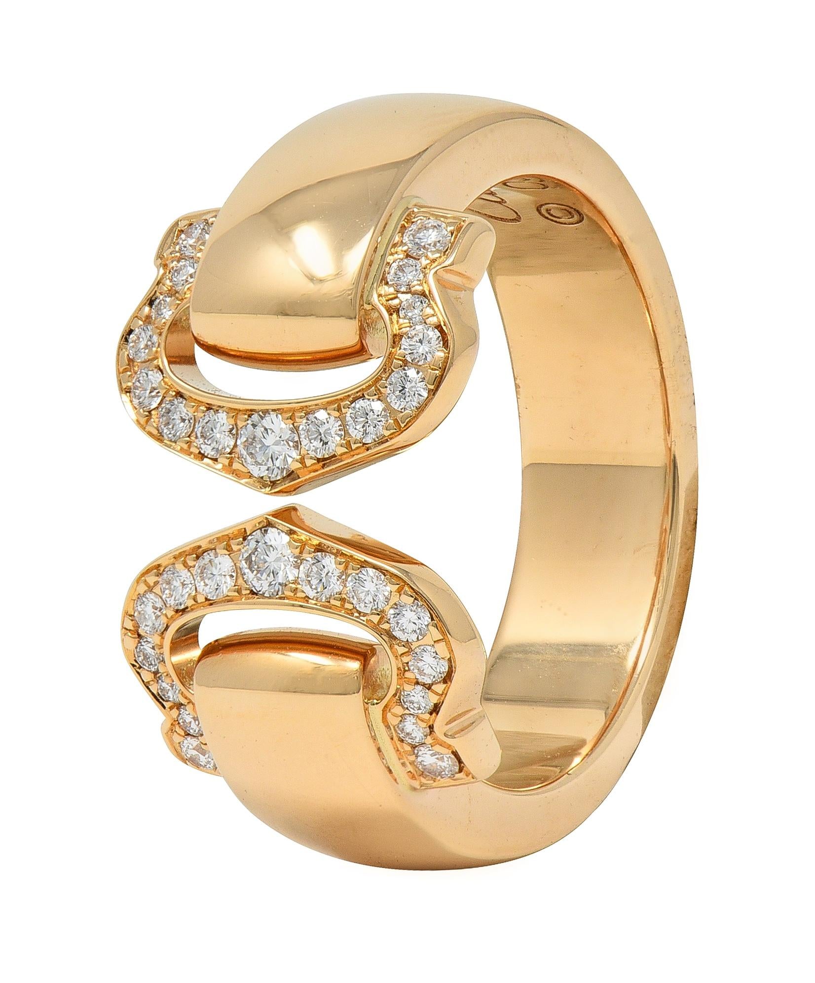 Cartier 2000's Diamond Platinum 18 Karat Rose Gold 2C Boucluse Cuff Band Ring