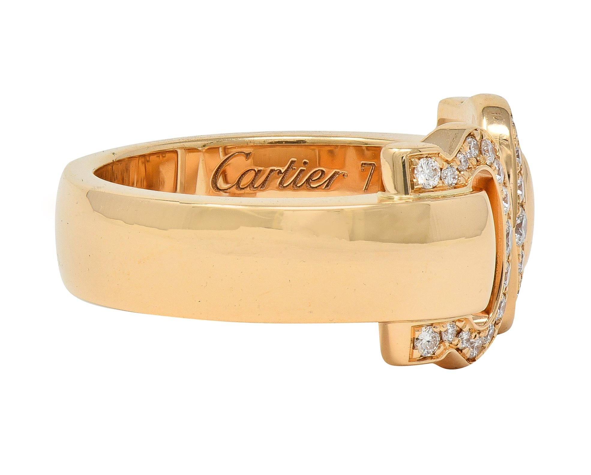 Cartier 2000's Diamond Platinum 18 Karat Rose Gold 2C Boucluse Cuff Band Ring