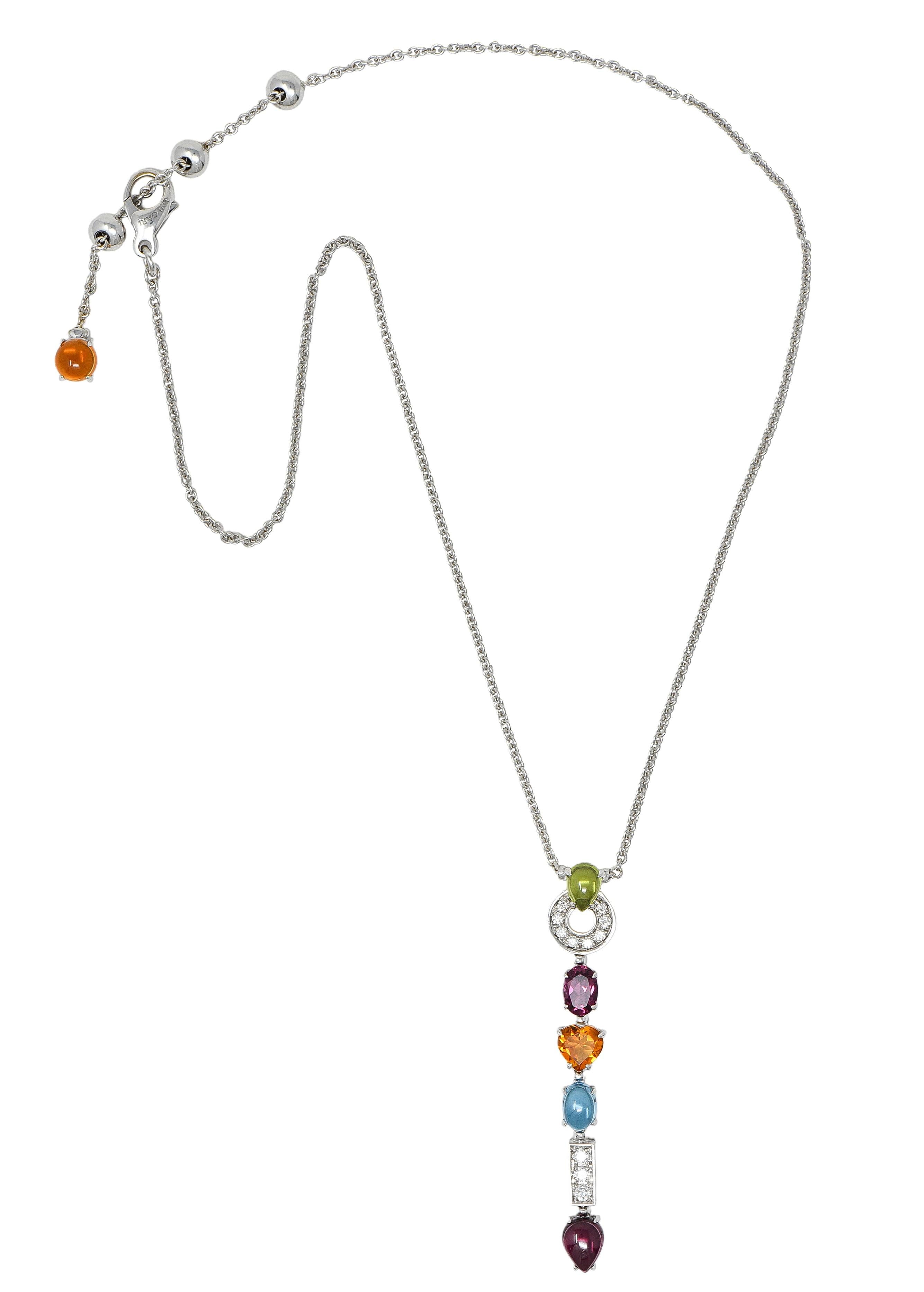 Bulgari 2000 Multi-Gem Diamond 18 Karat White Gold Allegra Drop Station Necklace