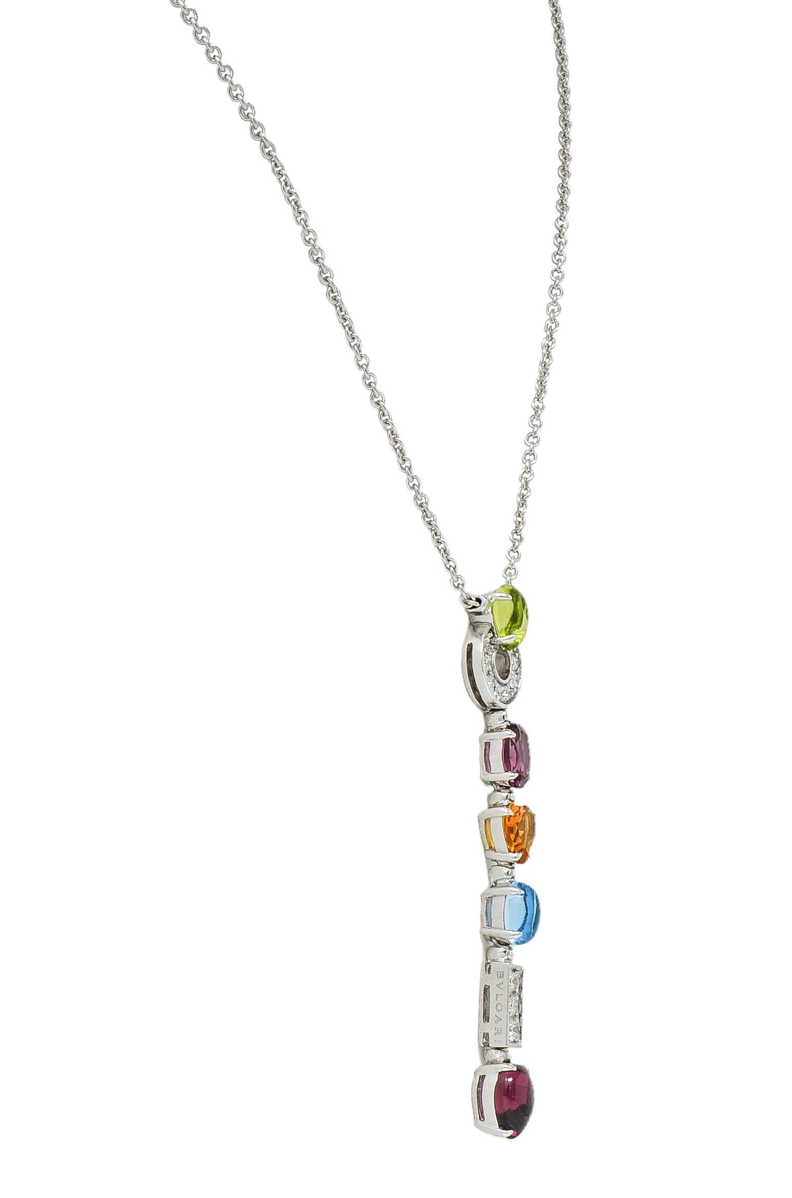 Bulgari 2000 Multi-Gem Diamond 18 Karat White Gold Allegra Drop Station Necklace
