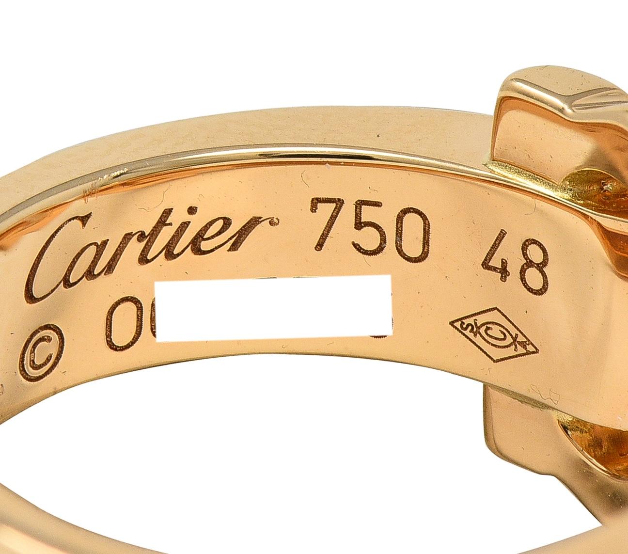 Cartier 2000's Diamond Platinum 18 Karat Rose Gold 2C Boucluse Cuff Band Ring