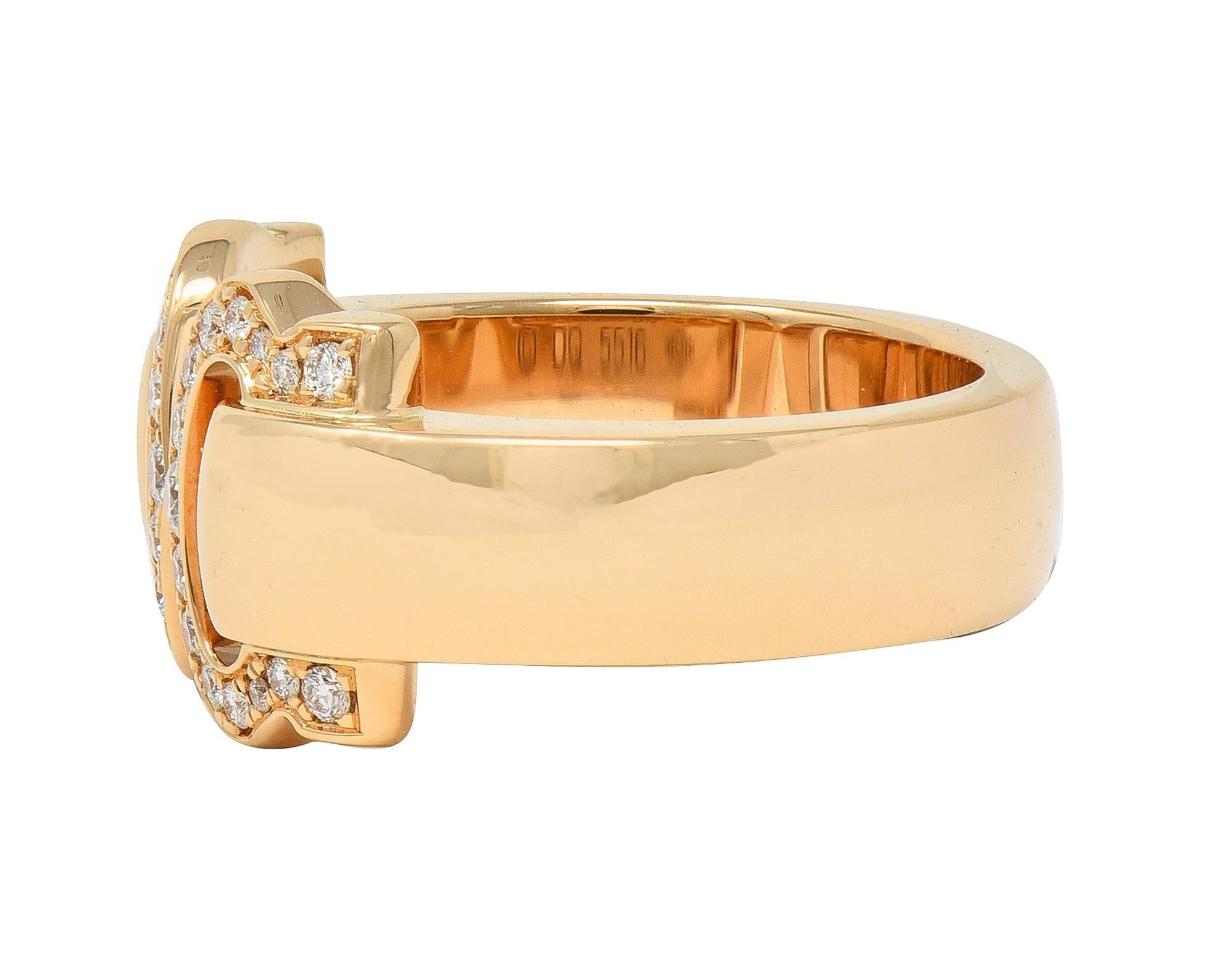 Cartier 2000's Diamond Platinum 18 Karat Rose Gold 2C Boucluse Cuff Band Ring