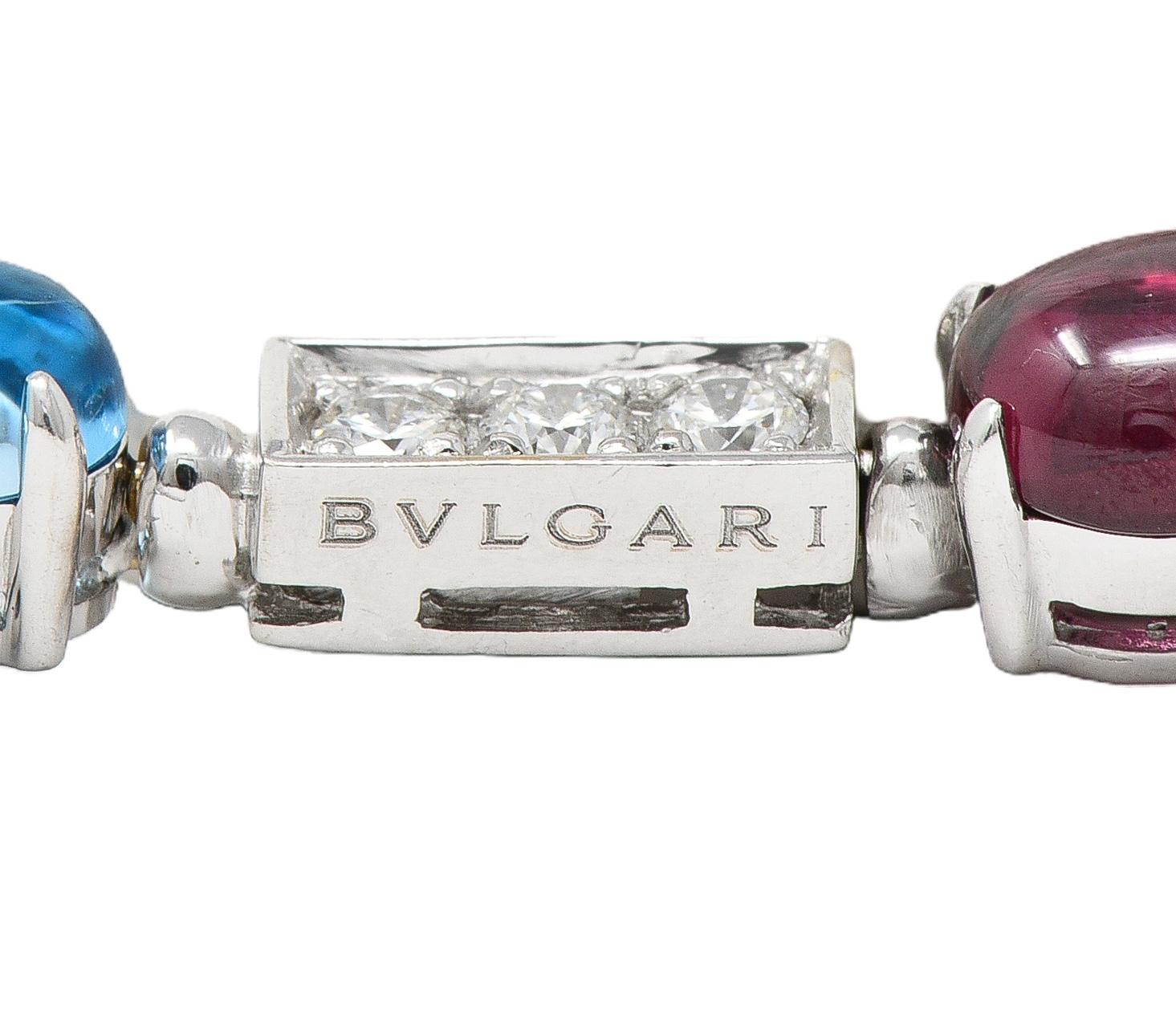Bulgari 2000 Multi-Gem Diamond 18 Karat White Gold Allegra Drop Station Necklace
